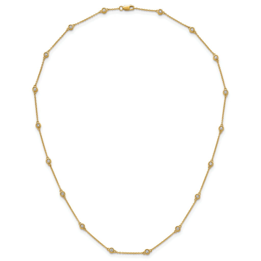 14k Complete 5/8 carat Bezel-set Diamond and Cable Chain 18-Station 18 inch Necklace