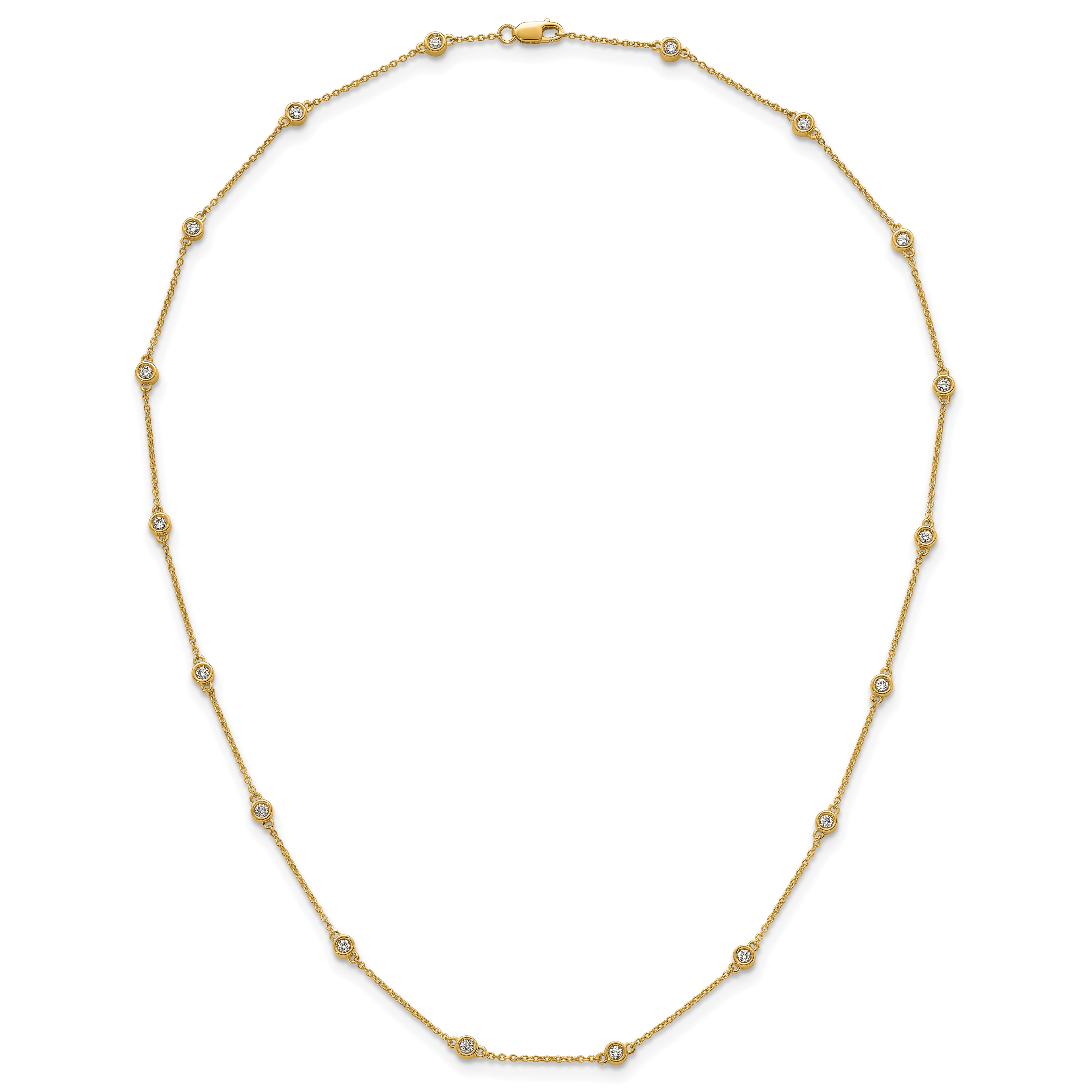 14k Complete 5/8 carat Bezel-set Diamond and Cable Chain 18-Station 18 inch Necklace