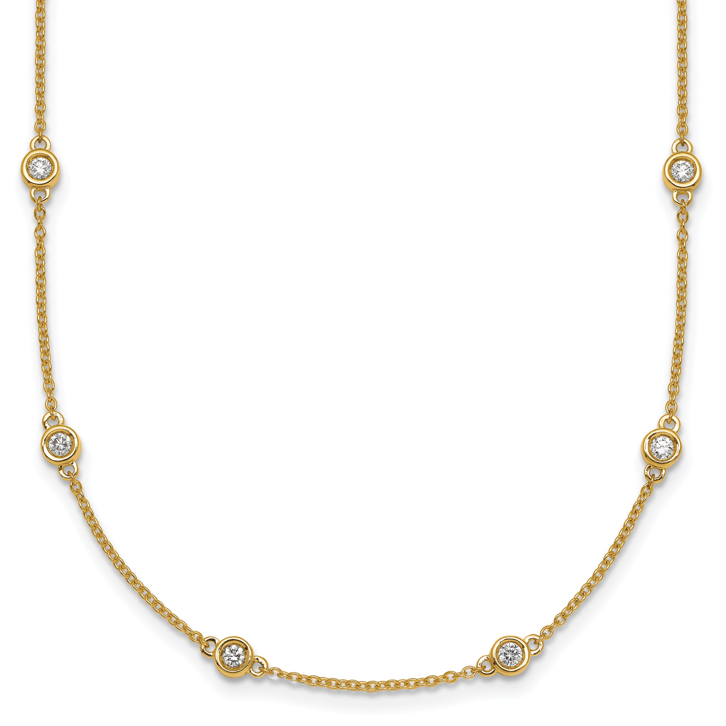 14k Complete 3/4 carat Bezel-set Diamond and Cable Chain 20-Station 20 inch Necklace