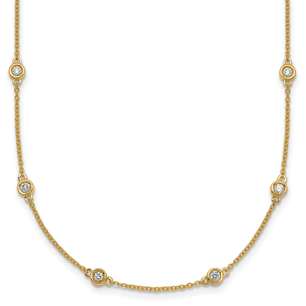 14k Complete 3/4 carat Bezel-set Diamond and Cable Chain 20-Station 20 inch Necklace