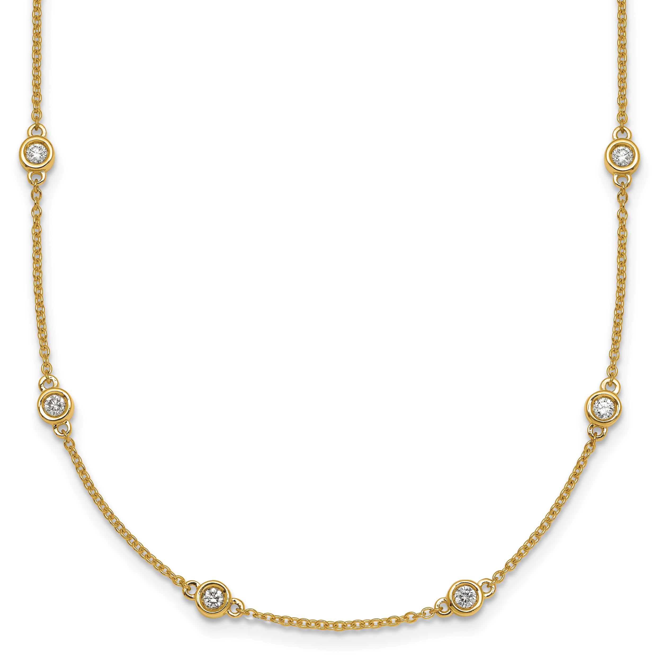 14k Complete 3/4 carat Bezel-set Diamond and Cable Chain 20-Station 20 inch Necklace