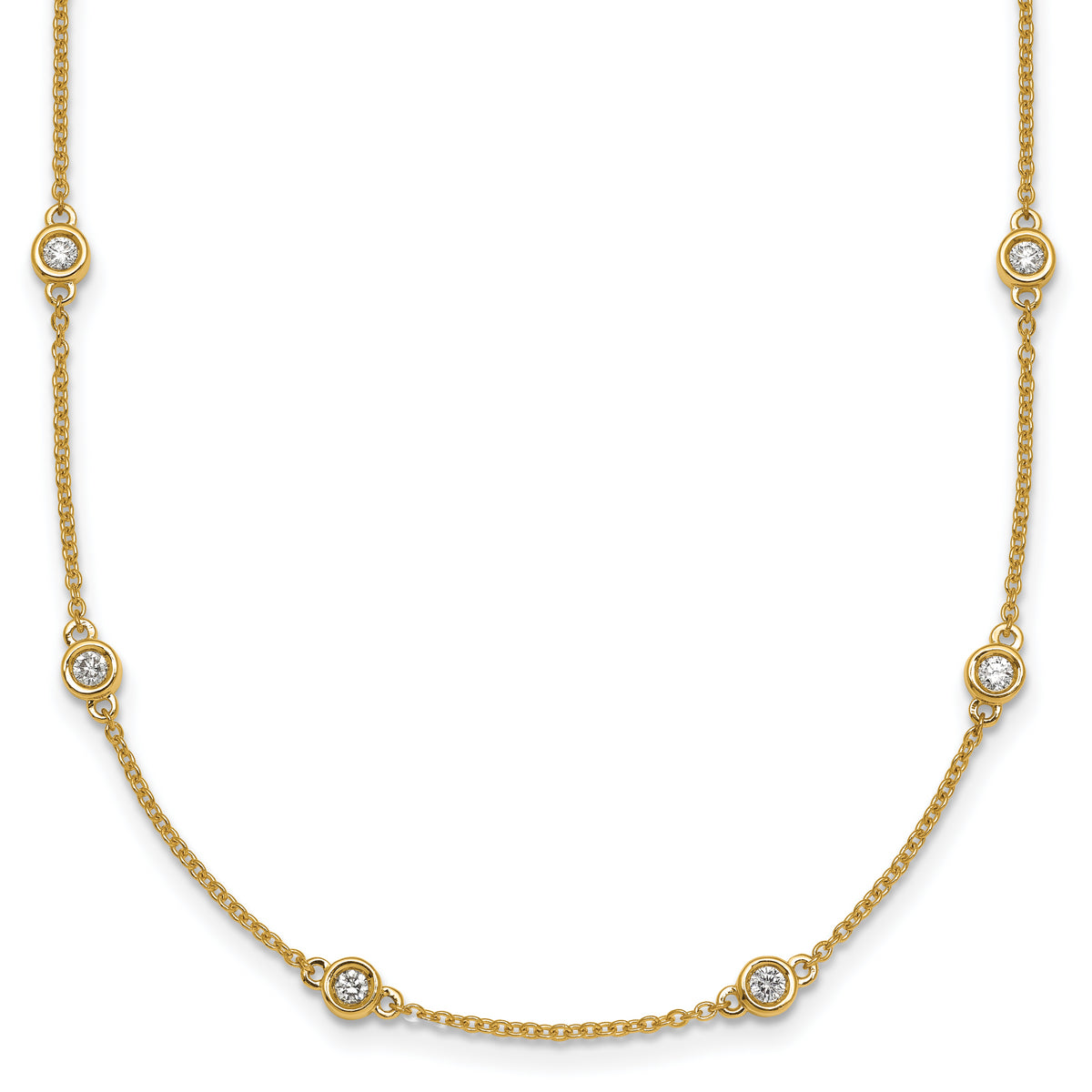 14k Complete 3/4 carat Bezel-set Diamond and Cable Chain 20-Station 20 inch Necklace