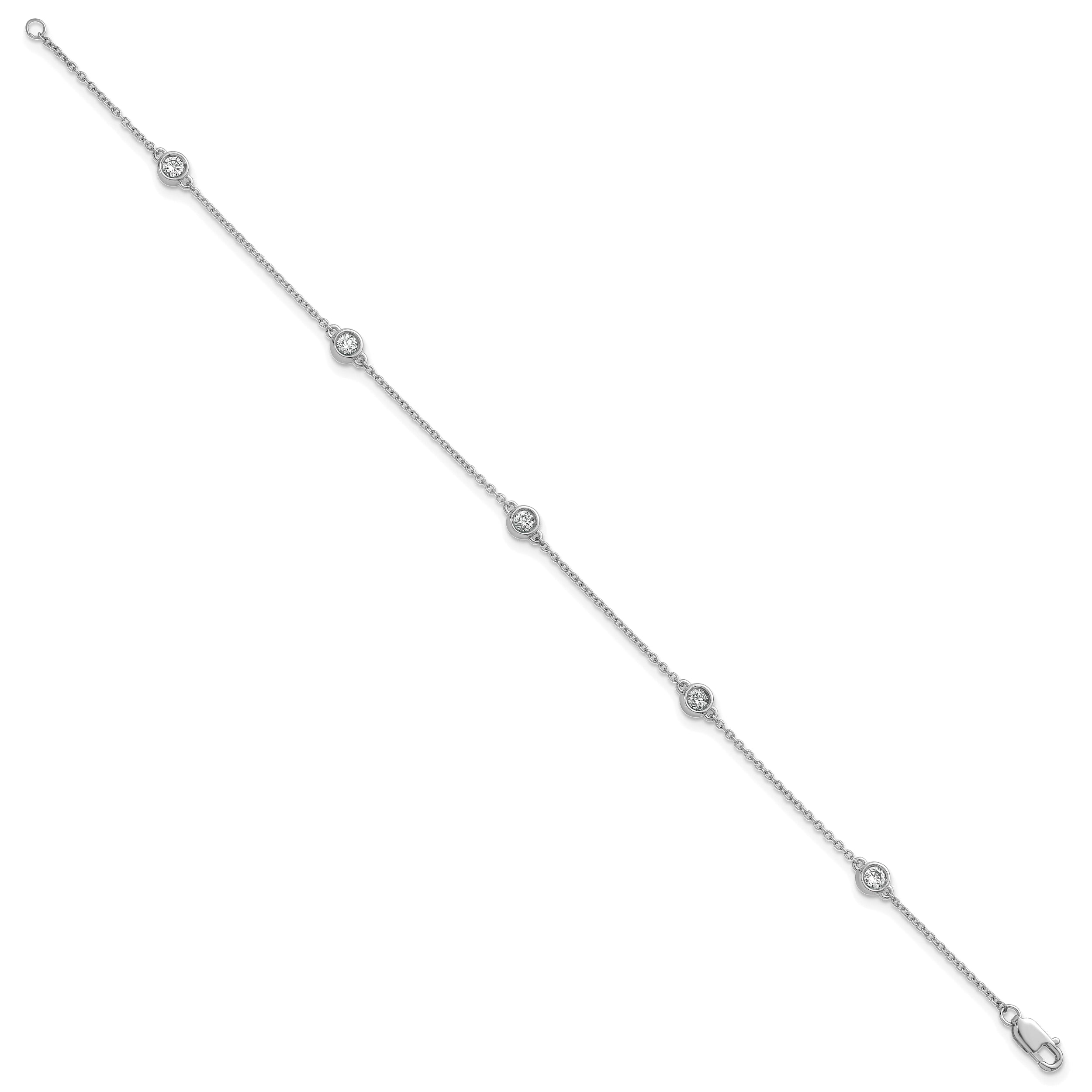 14k White Gold Complete 1/3 carat Bezel-set Diamond and Cable Chain 5-Station 7 inch Bracelet
