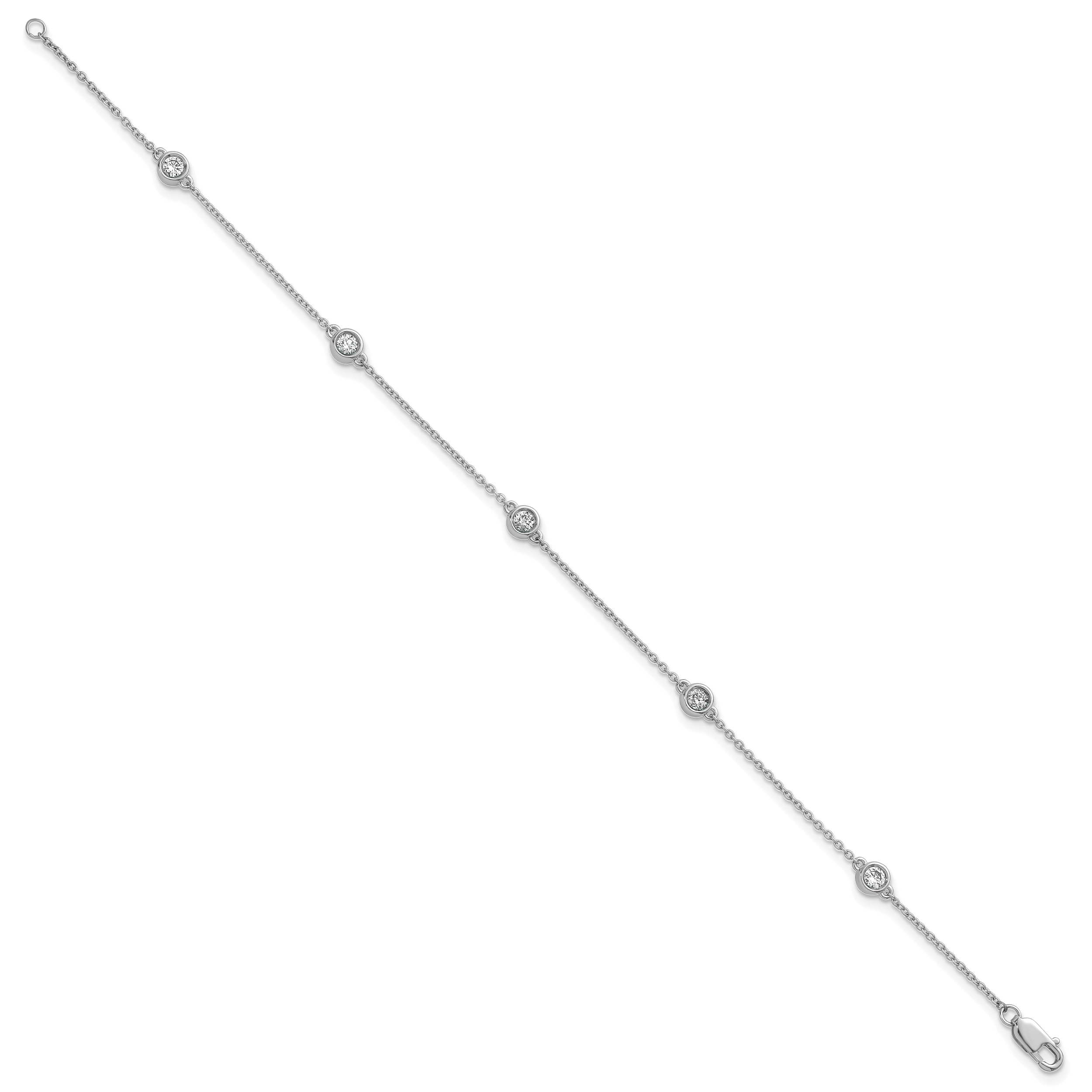 14k White Gold Complete 1/3 carat Bezel-set Diamond and Cable Chain 5-Station 7 inch Bracelet Secondary image