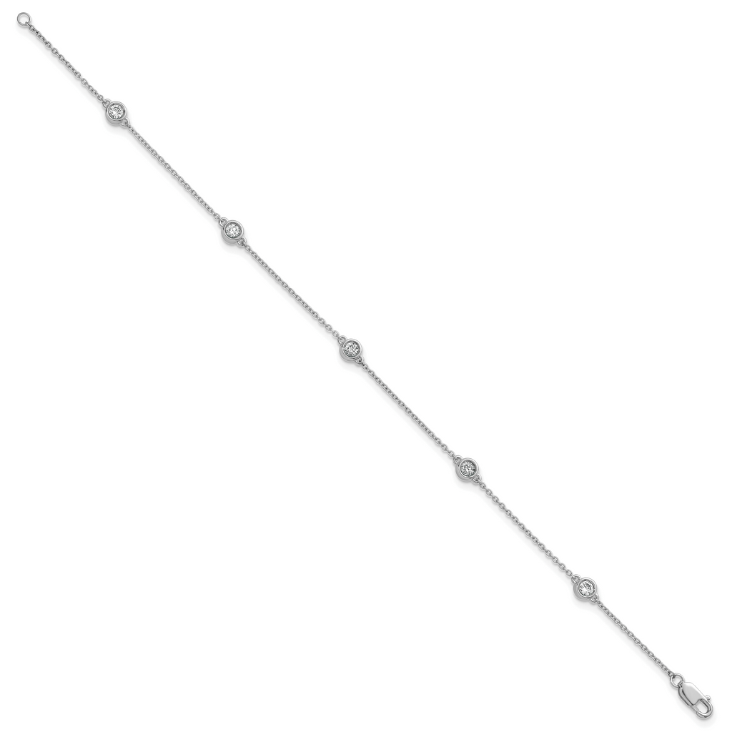 14k White Gold Complete 1/3 carat Bezel-set Diamond and Cable Chain 5-Station 7 inch Bracelet