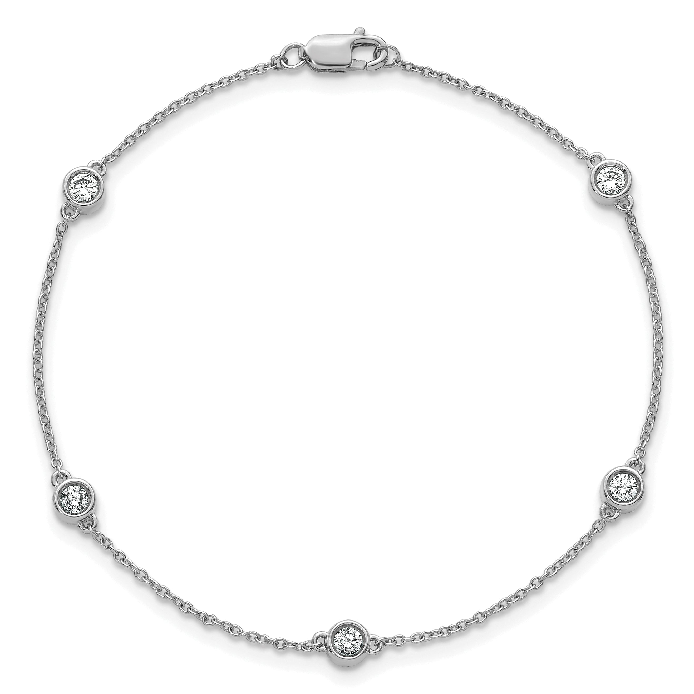 14k White Gold Complete 1/3 carat Bezel-set Diamond and Cable Chain 5-Station 7 inch Bracelet