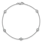14k White Gold Complete 1/3 carat Bezel-set Diamond and Cable Chain 5-Station 7 inch Bracelet