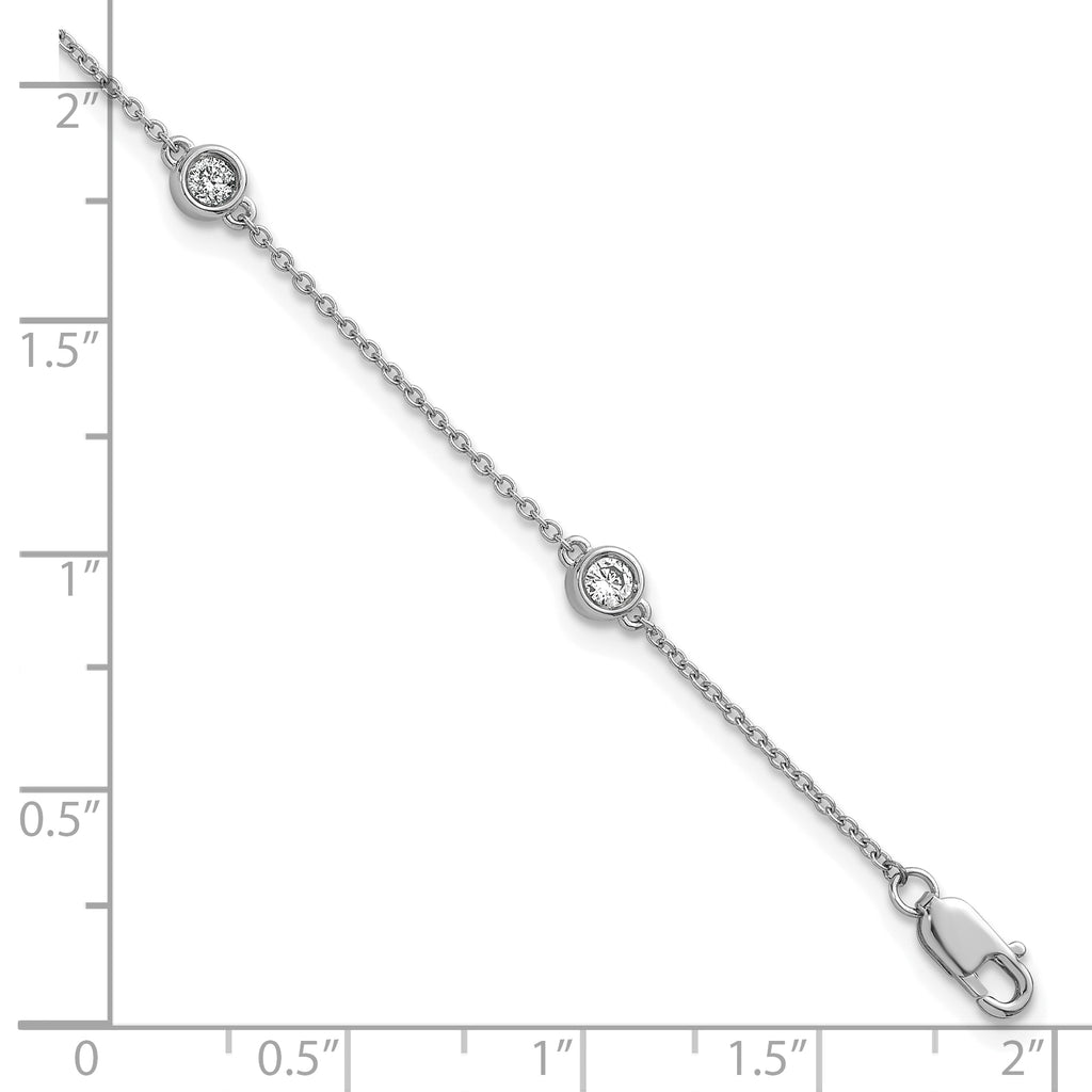 14k White Gold Complete 1/3 carat Bezel-set Diamond and Cable Chain 5-Station 7 inch Bracelet