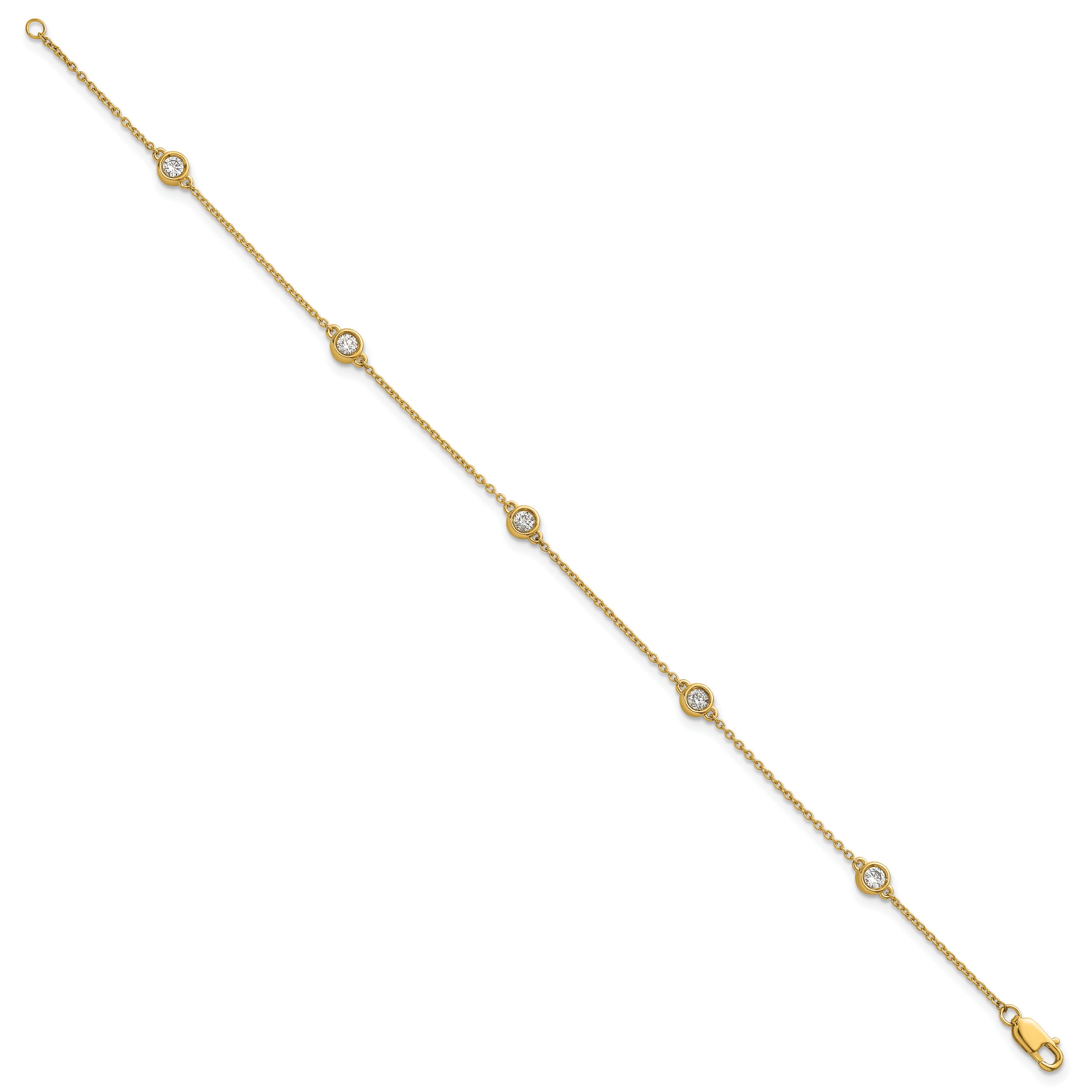 14k Complete 1/3 carat Bezel-set Diamond and Cable Chain 5-Station 7 inch Bracelet