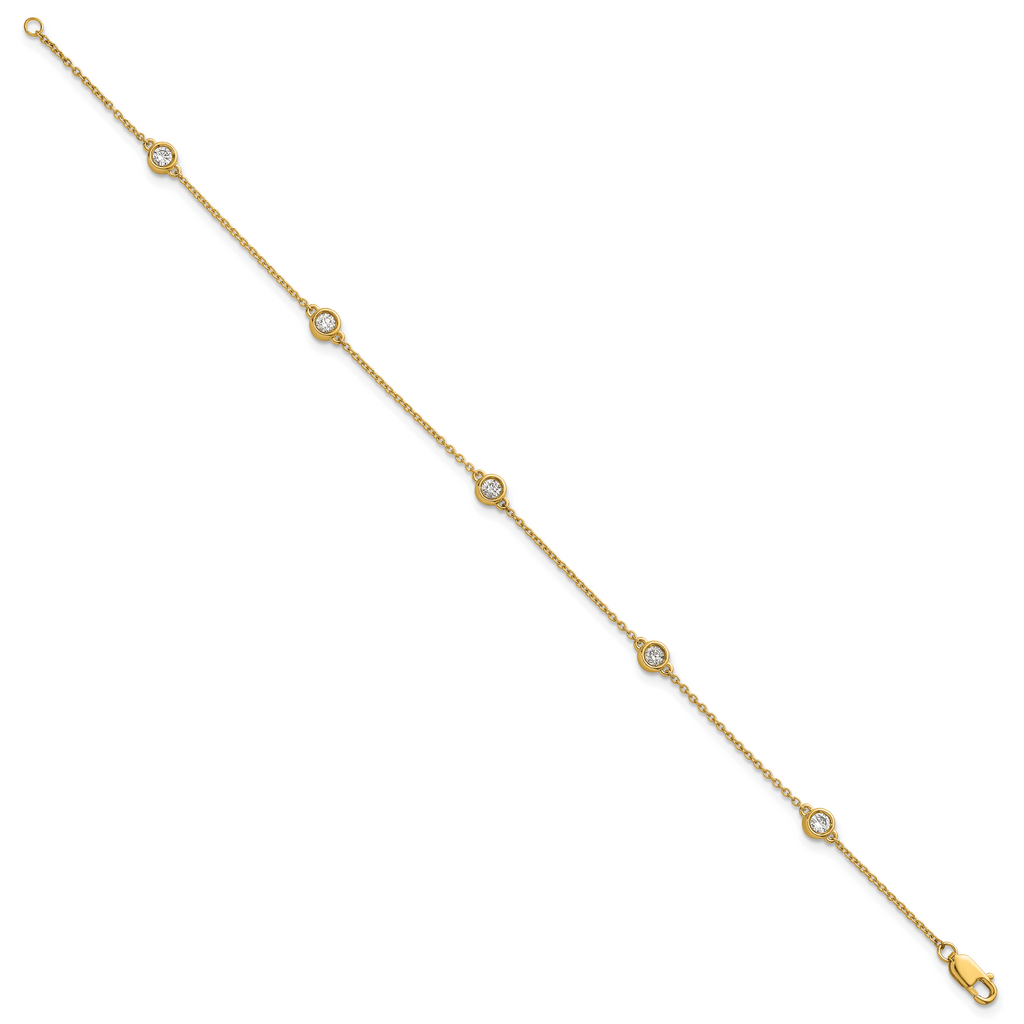 14k Complete 1/3 carat Bezel-set Diamond and Cable Chain 5-Station 7 inch Bracelet