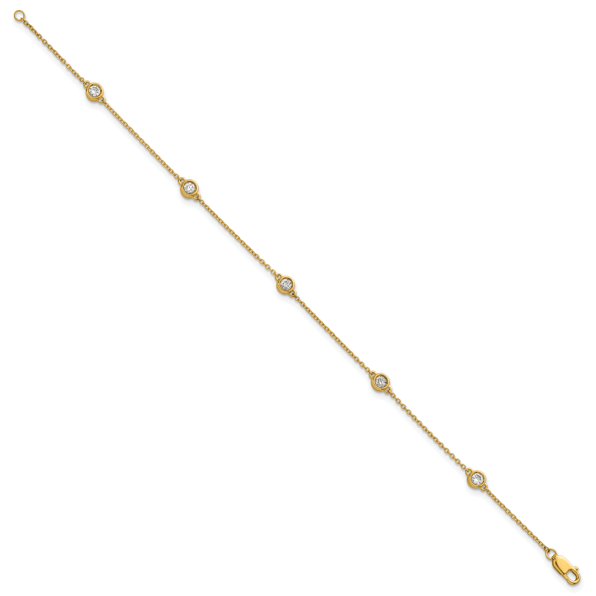 14k Complete 1/3 carat Bezel-set Diamond and Cable Chain 5-Station 7 inch Bracelet