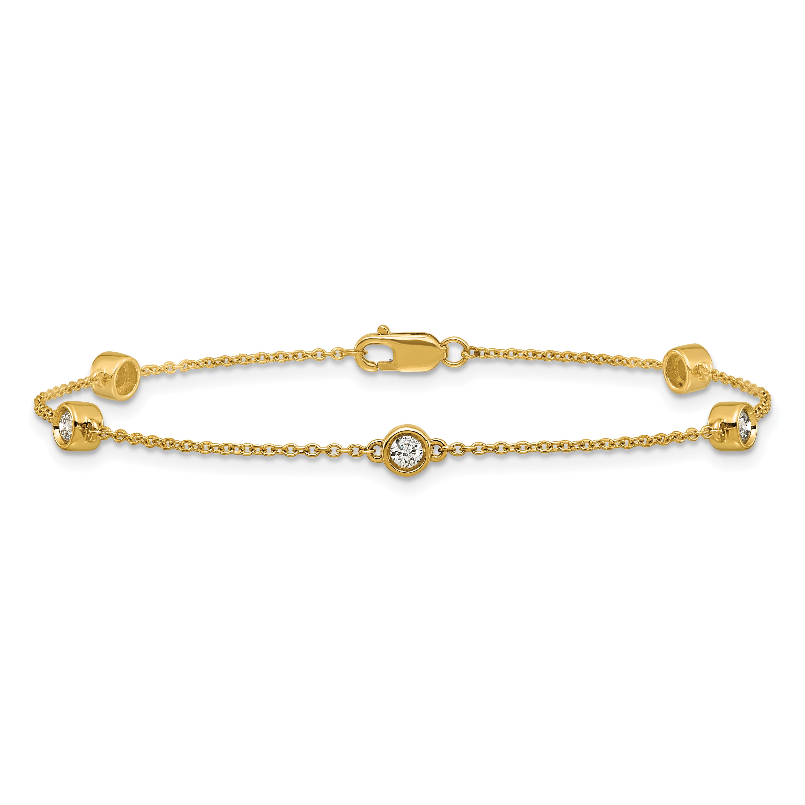 14k Complete 1/3 carat Bezel-set Diamond and Cable Chain 5-Station 7 inch Bracelet
