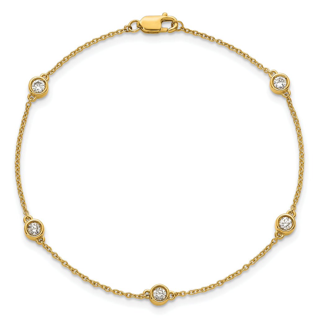 14k Complete 1/3 carat Bezel-set Diamond and Cable Chain 5-Station 7 inch Bracelet