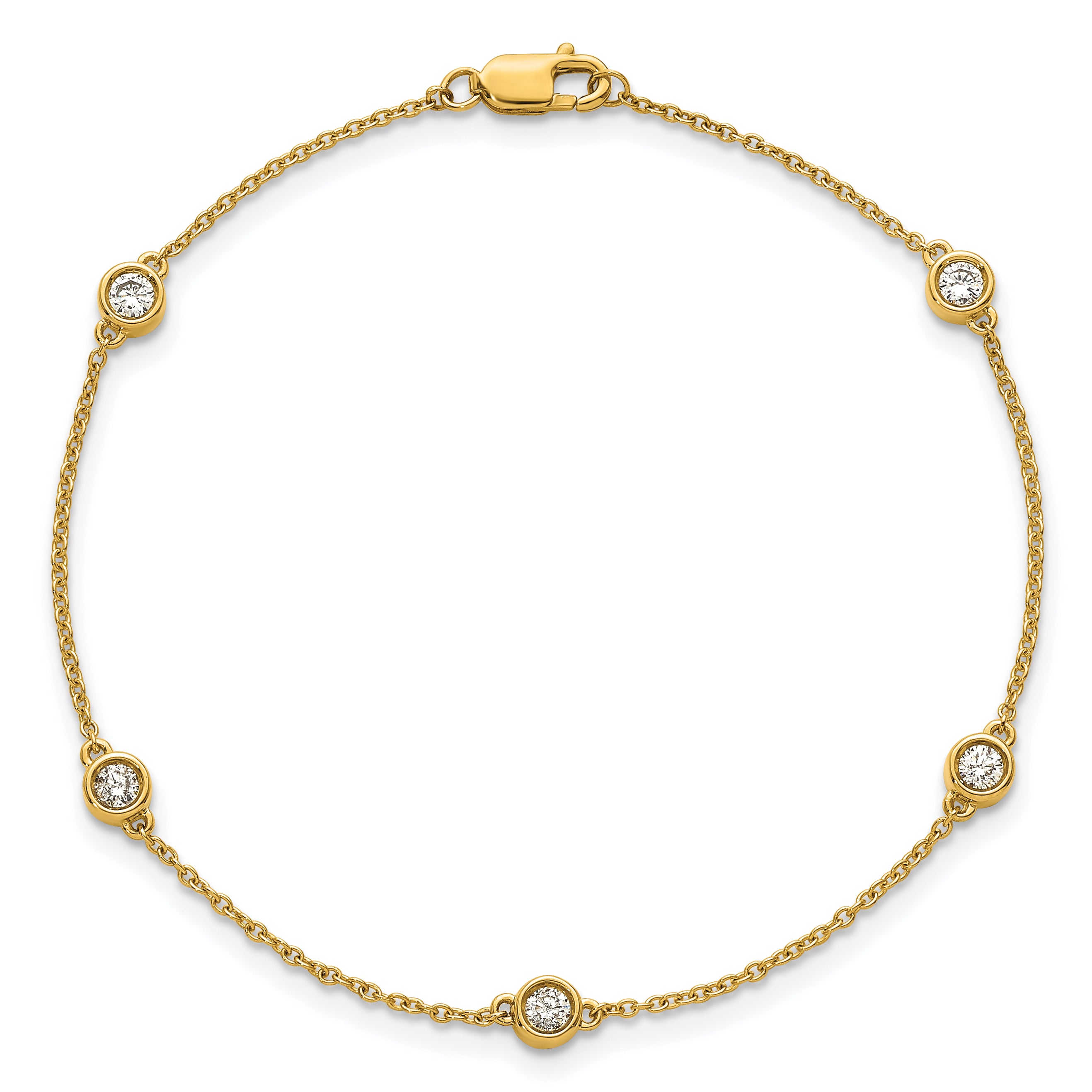 14k Complete 1/3 carat Bezel-set Diamond and Cable Chain 5-Station 7 inch Bracelet