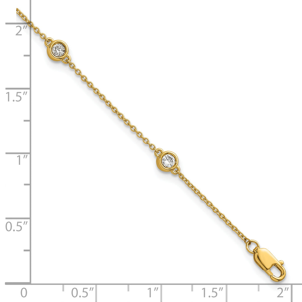 14k Complete 1/3 carat Bezel-set Diamond and Cable Chain 5-Station 7 inch Bracelet