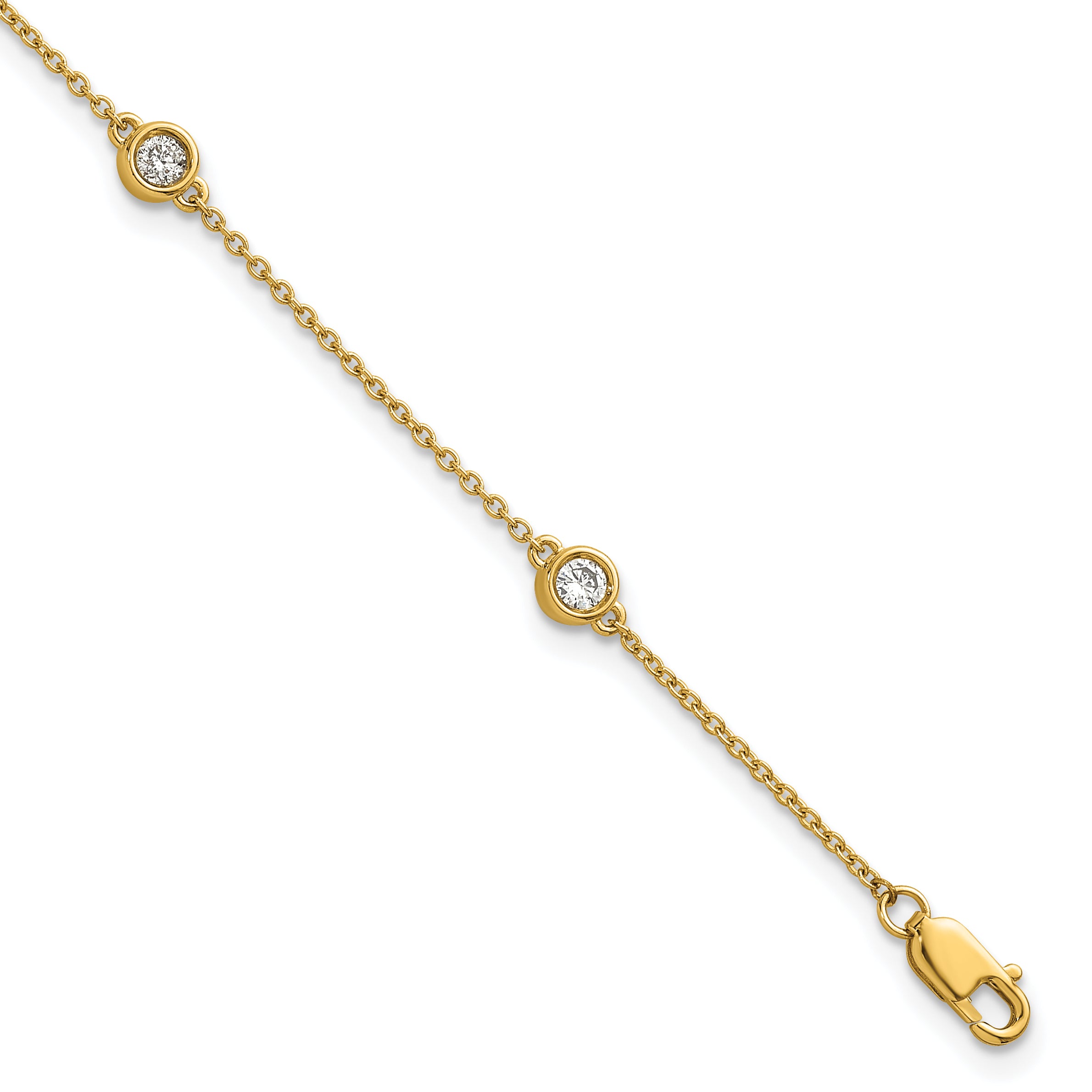 14k Complete 1/3 carat Bezel-set Diamond and Cable Chain 5-Station 7 inch Bracelet