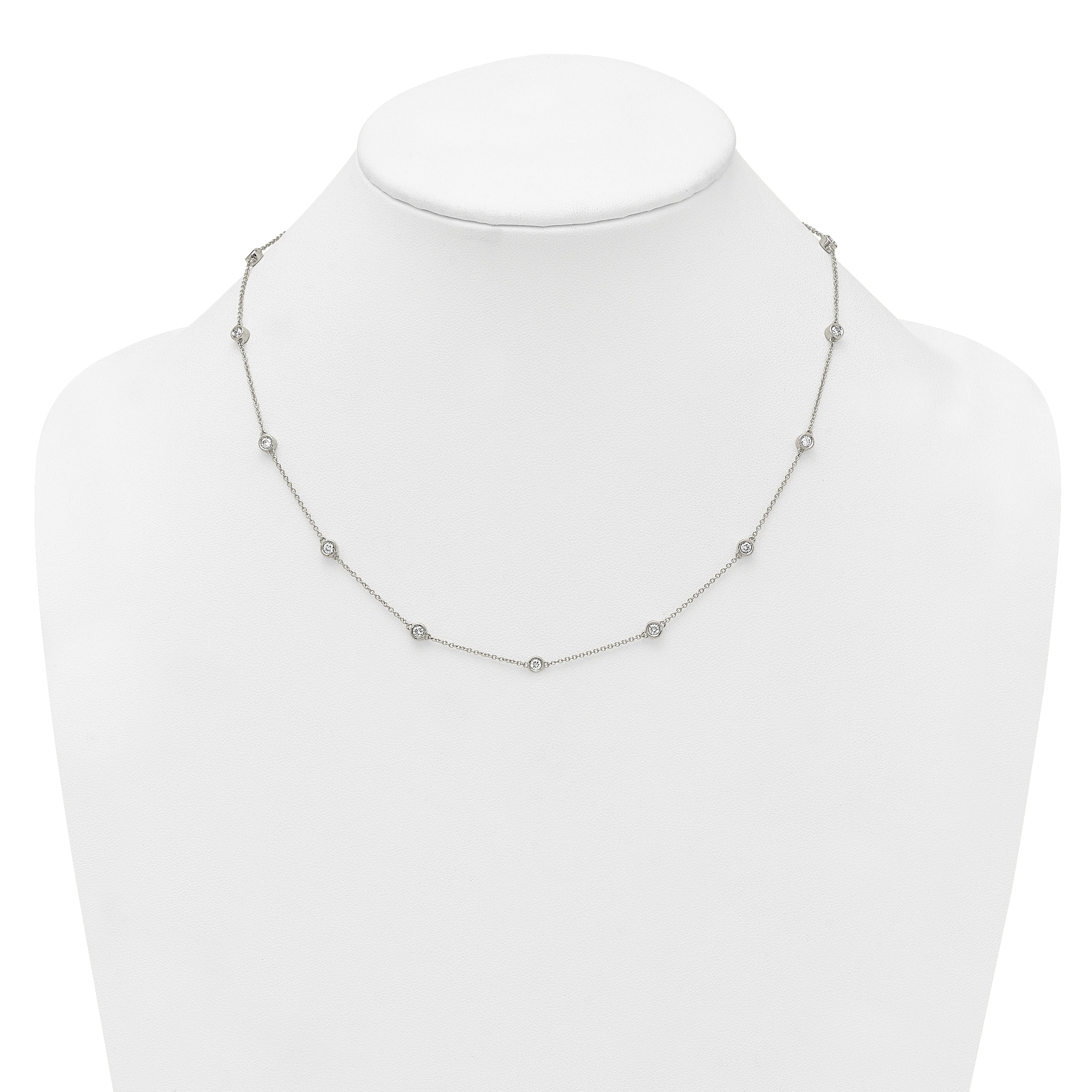 14k White Gold Complete 7/8 carat Bezel-set Diamond and Cable Chain 15-Station 18 inch Necklace