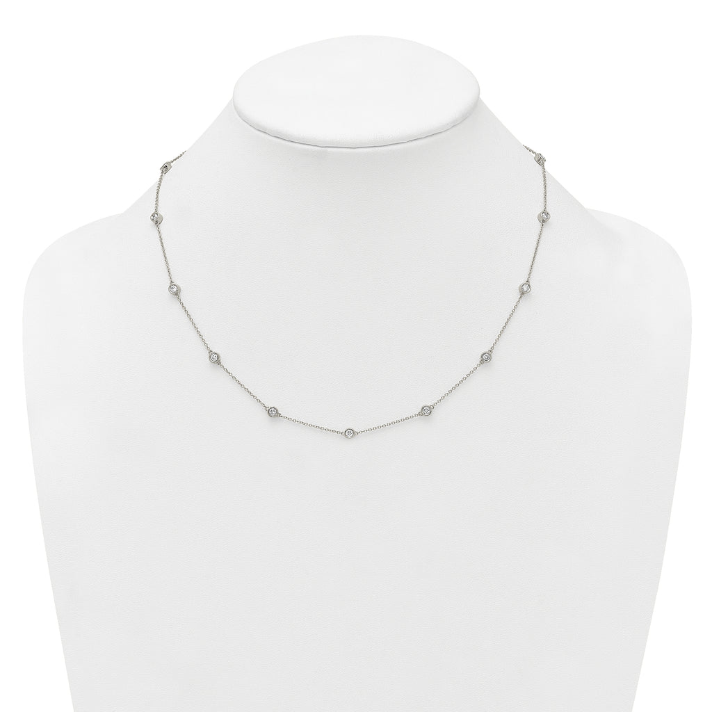 14k White Gold Complete 7/8 carat Bezel-set Diamond and Cable Chain 15-Station 18 inch Necklace