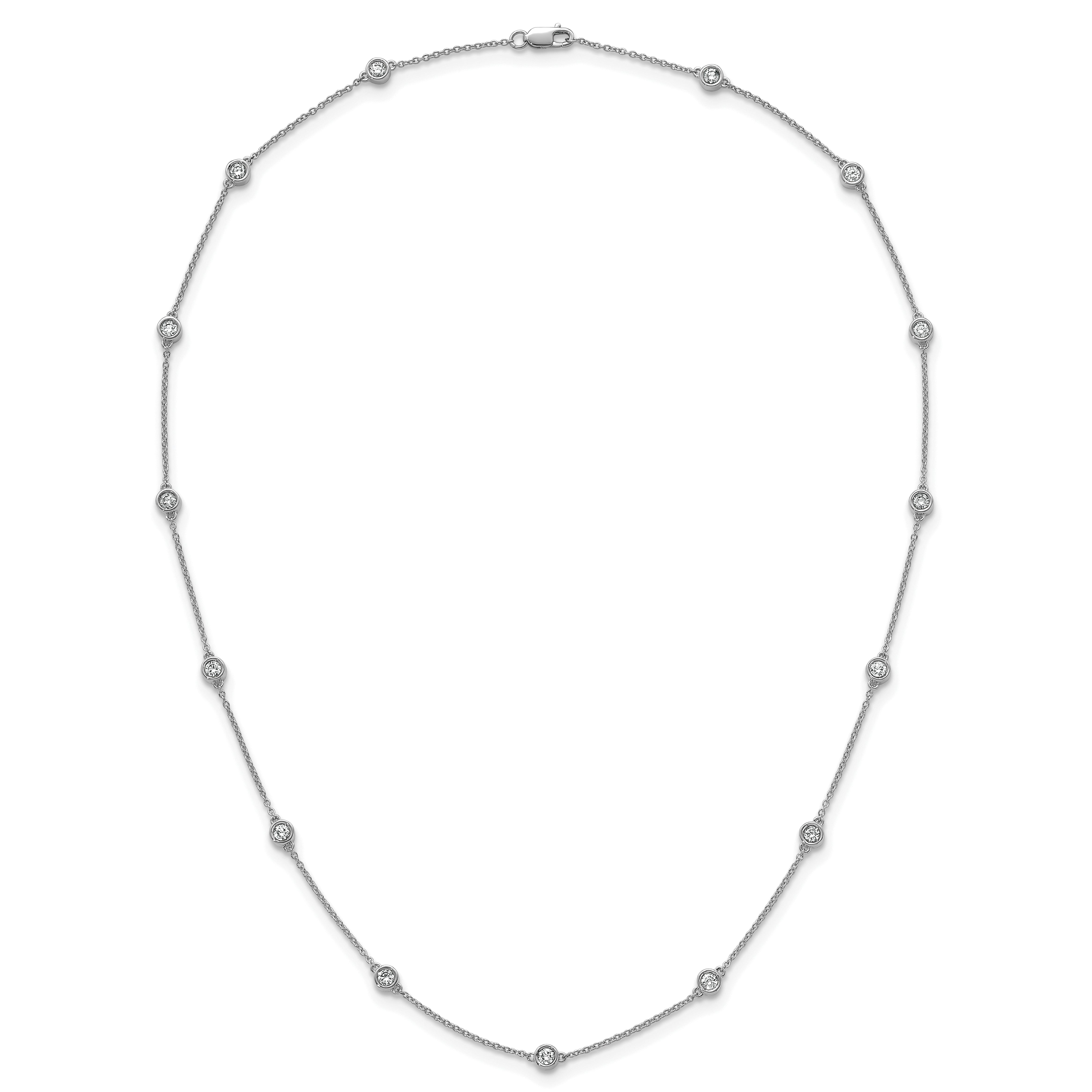 14k White Gold Complete 7/8 carat Bezel-set Diamond and Cable Chain 15-Station 18 inch Necklace