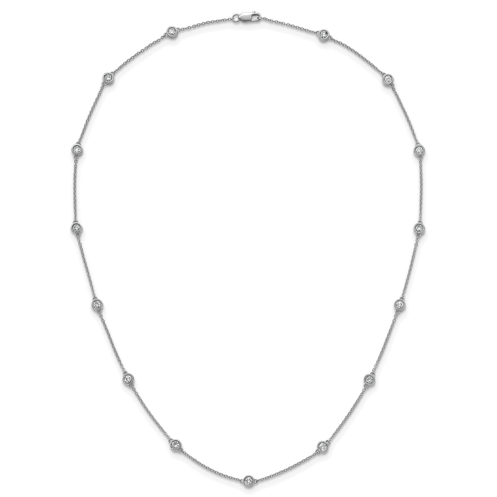 14k White Gold Complete 7/8 carat Bezel-set Diamond and Cable Chain 15-Station 18 inch Necklace