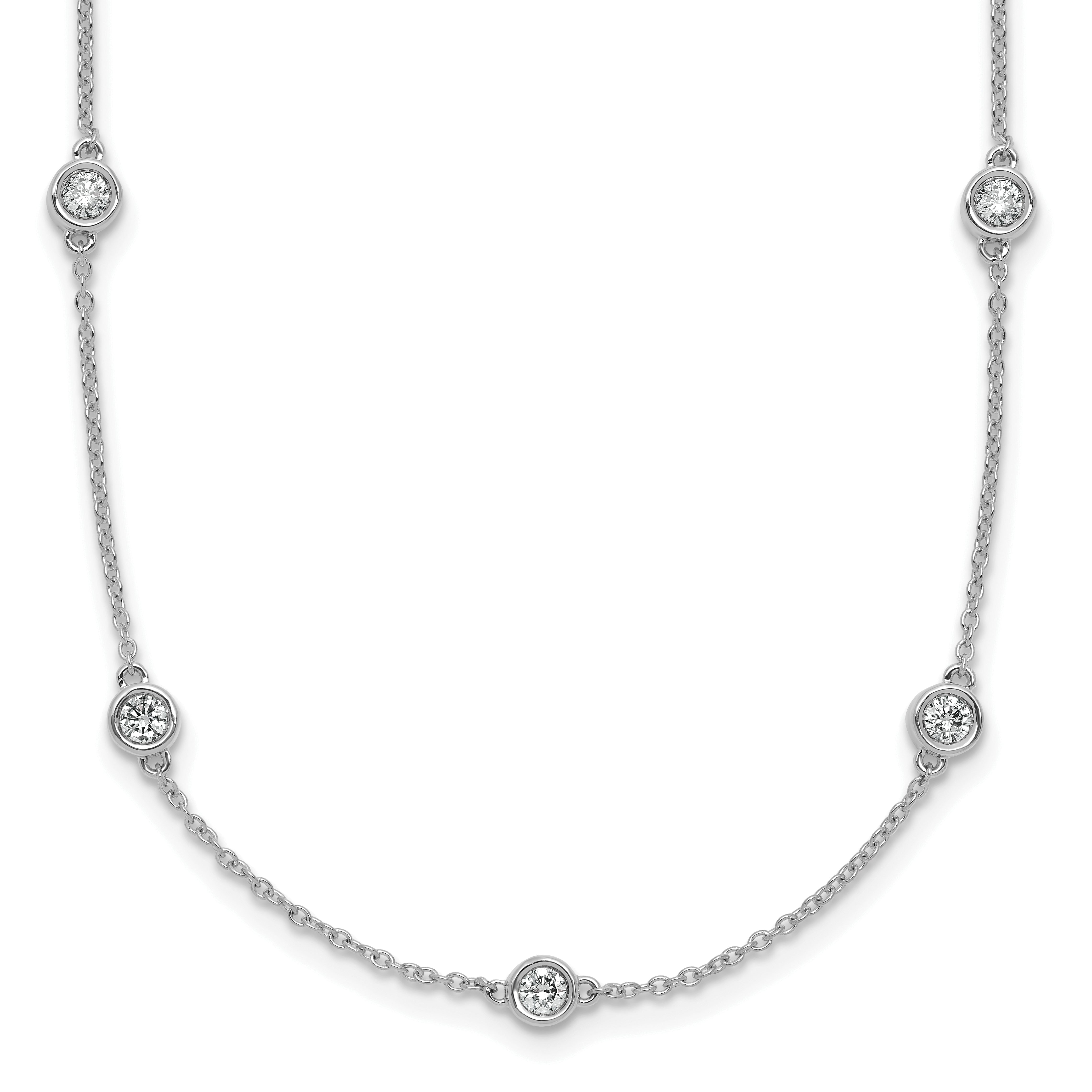 14k White Gold Complete 7/8 carat Bezel-set Diamond and Cable Chain 16-Station 20 inch Necklace