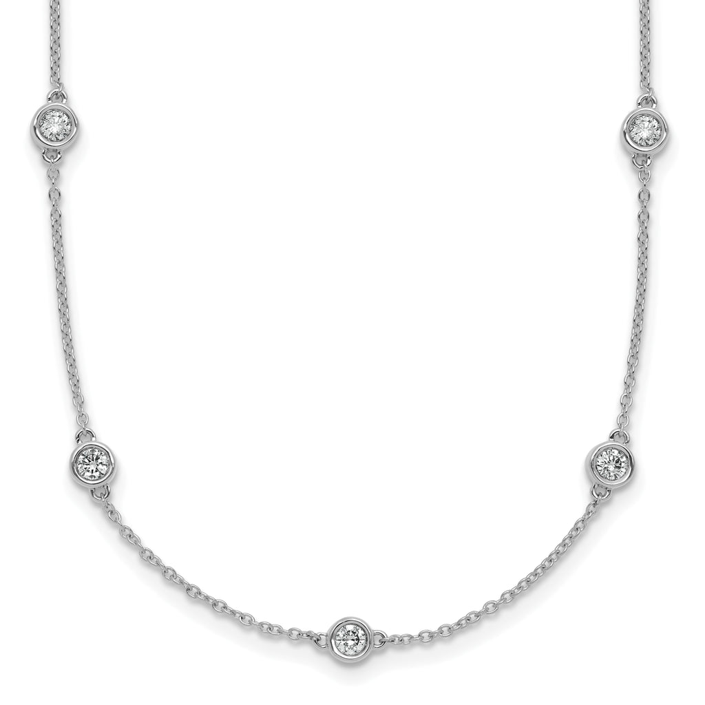 14k White Gold Complete 7/8 carat Bezel-set Diamond and Cable Chain 16-Station 20 inch Necklace