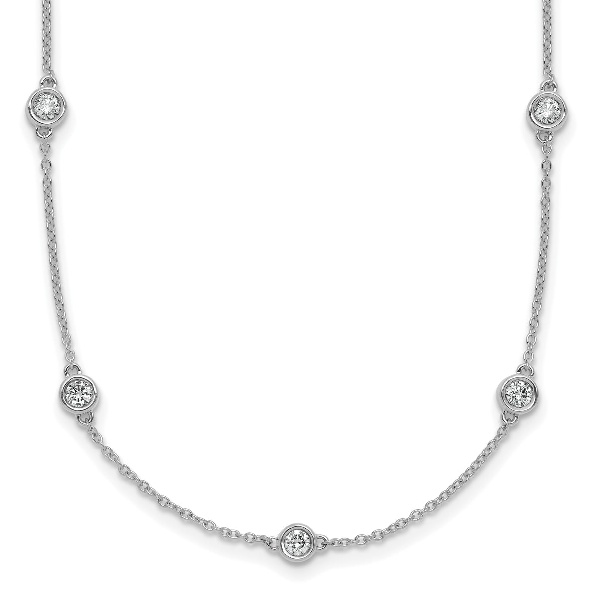 14k White Gold Complete 7/8 carat Bezel-set Diamond and Cable Chain 16-Station 20 inch Necklace