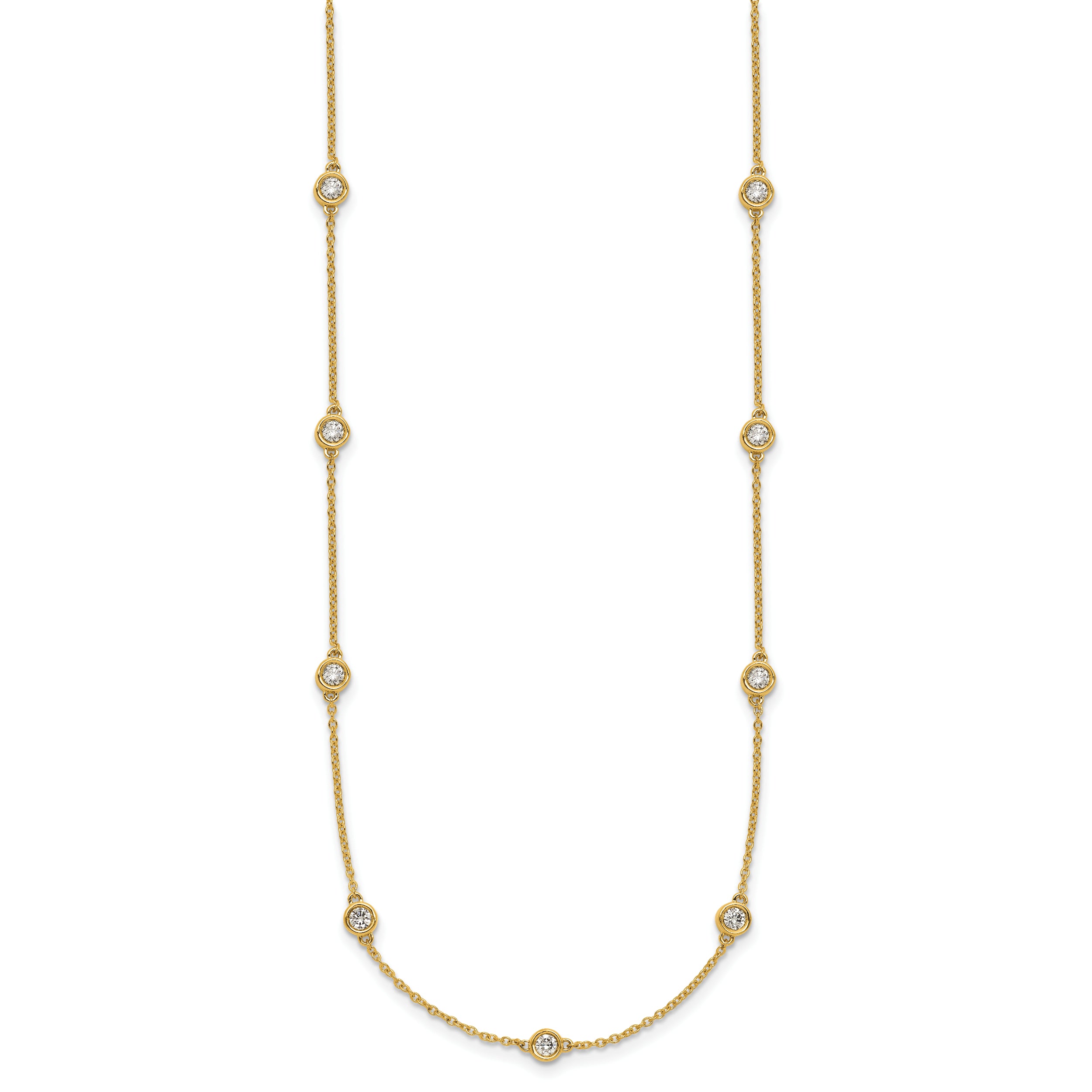 14k Complete 7/8 carat Bezel-set Diamond and Cable Chain 16-Station 20 inch Necklace