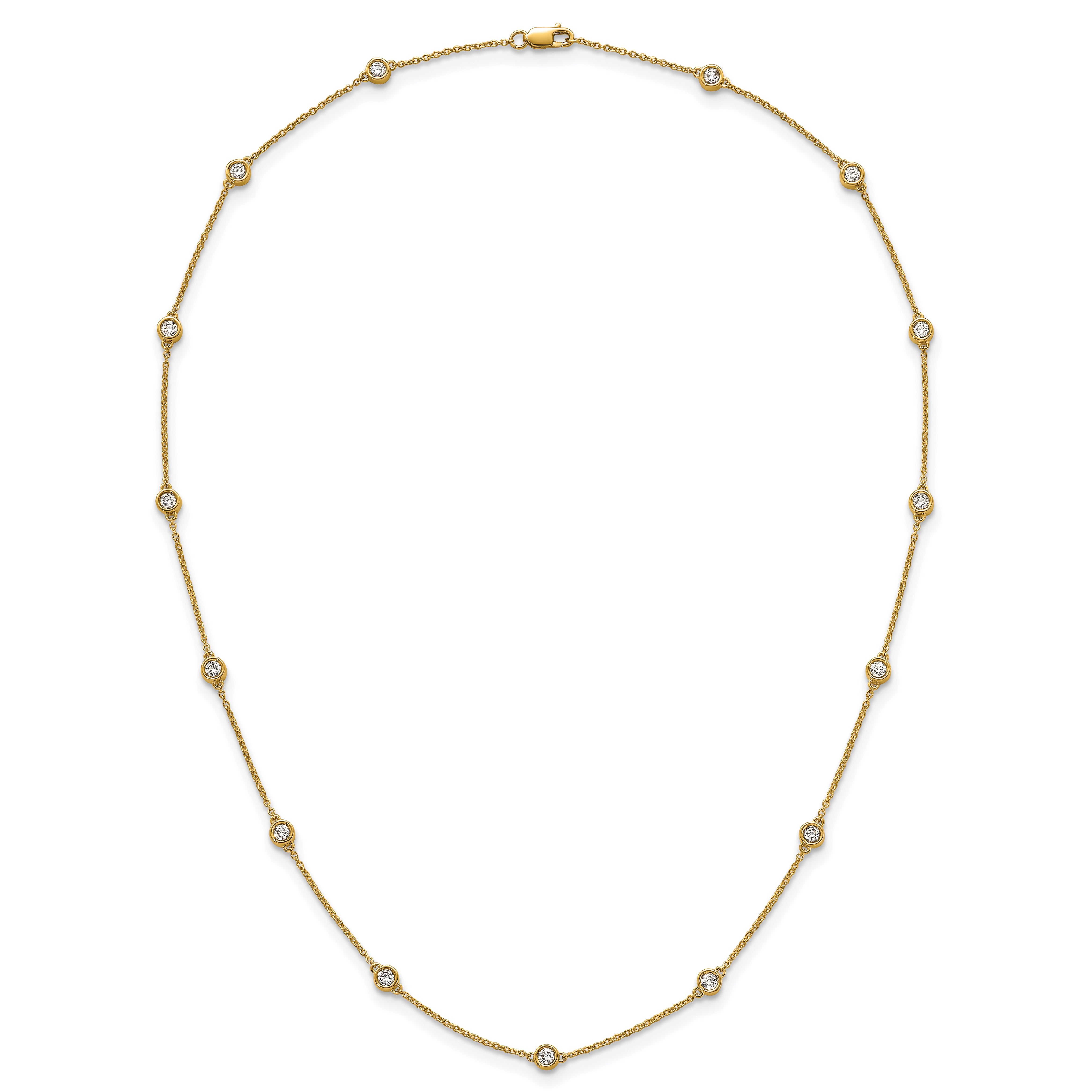 14k Complete 7/8 carat Bezel-set Diamond and Cable Chain 15-Station 18 inch Necklace