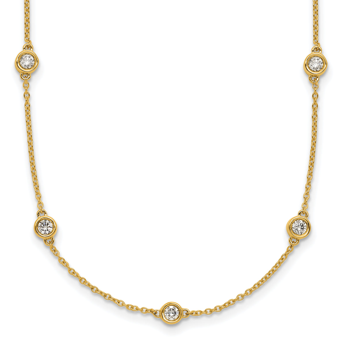 14k Complete 7/8 carat Bezel-set Diamond and Cable Chain 16-Station 20 inch Necklace