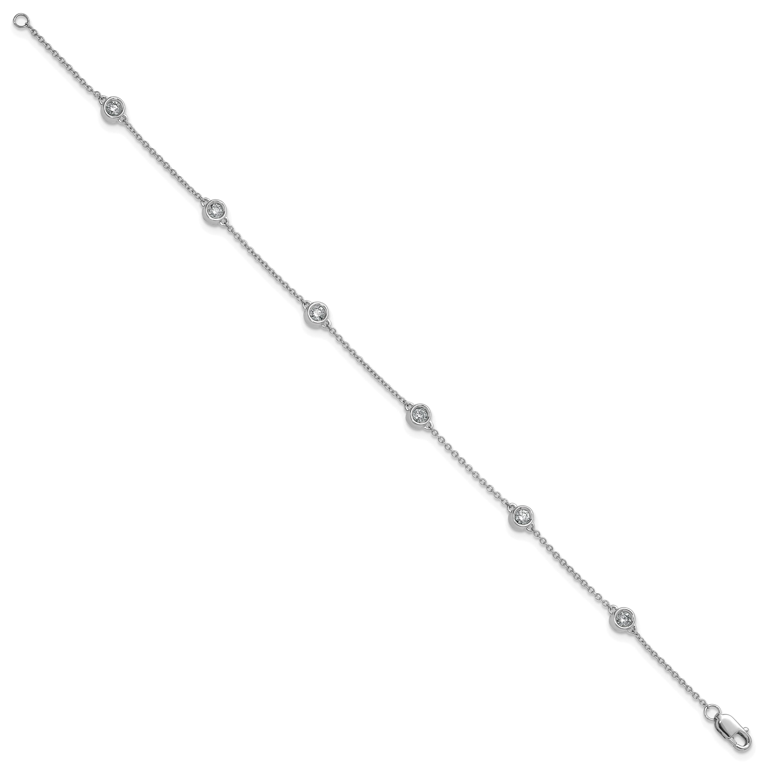 14k White Gold Complete 1/3 carat Bezel-set Diamond and Cable Chain 6-Station 7 inch Bracelet