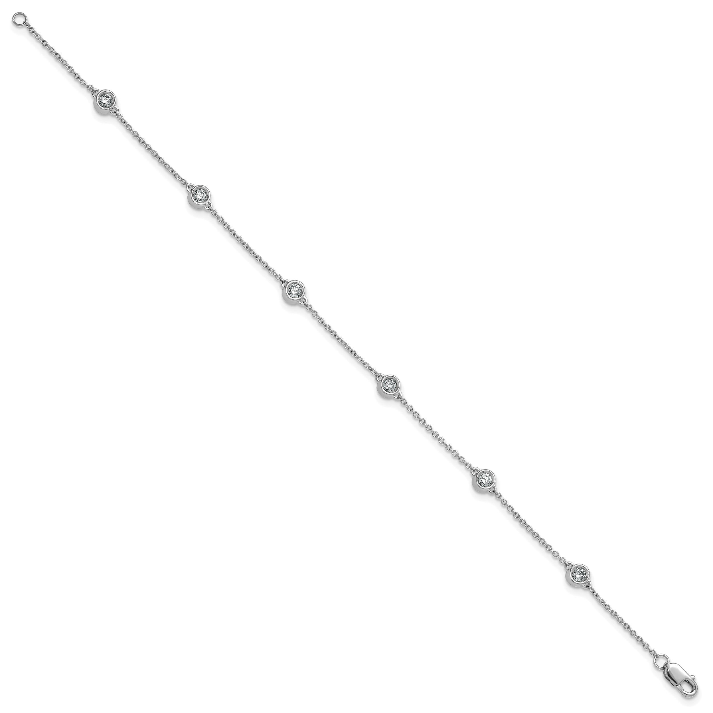 14k White Gold Complete 1/3 carat Bezel-set Diamond and Cable Chain 6-Station 7 inch Bracelet Secondary image