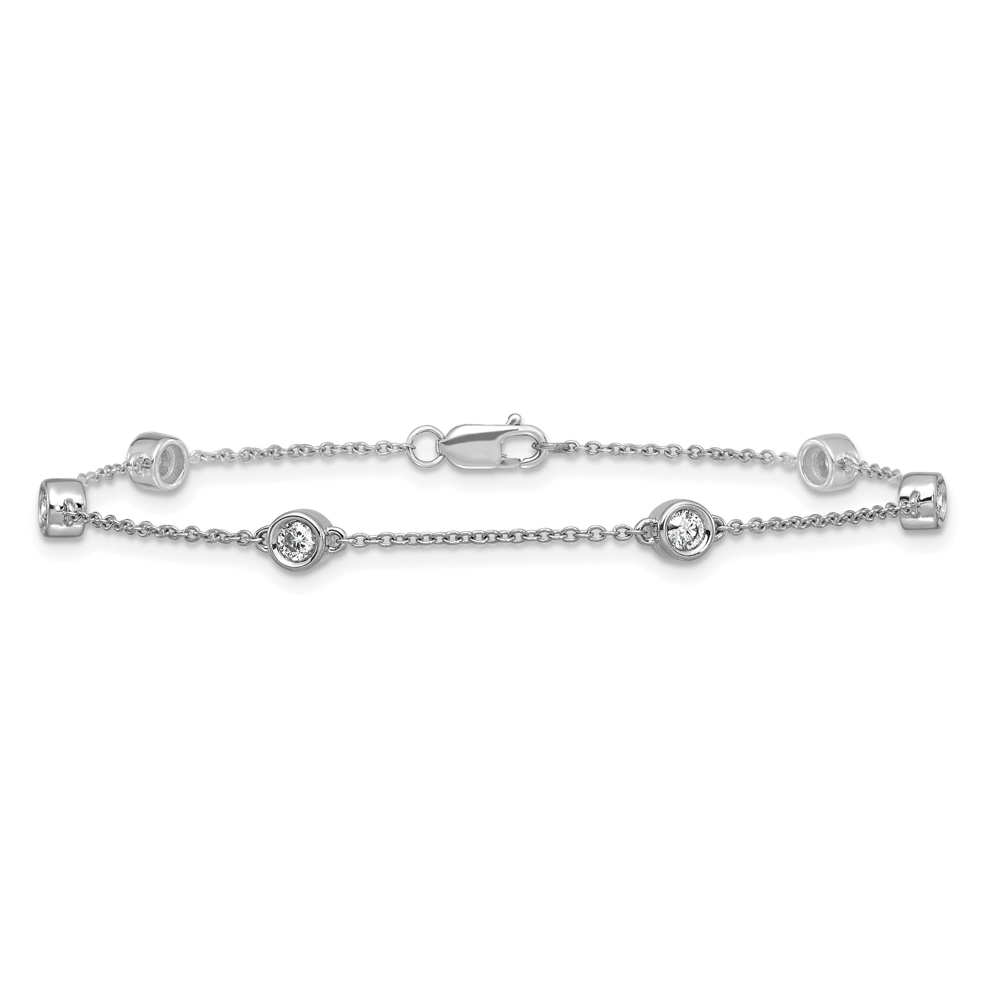 14k White Gold Complete 1/3 carat Bezel-set Diamond and Cable Chain 6-Station 7 inch Bracelet