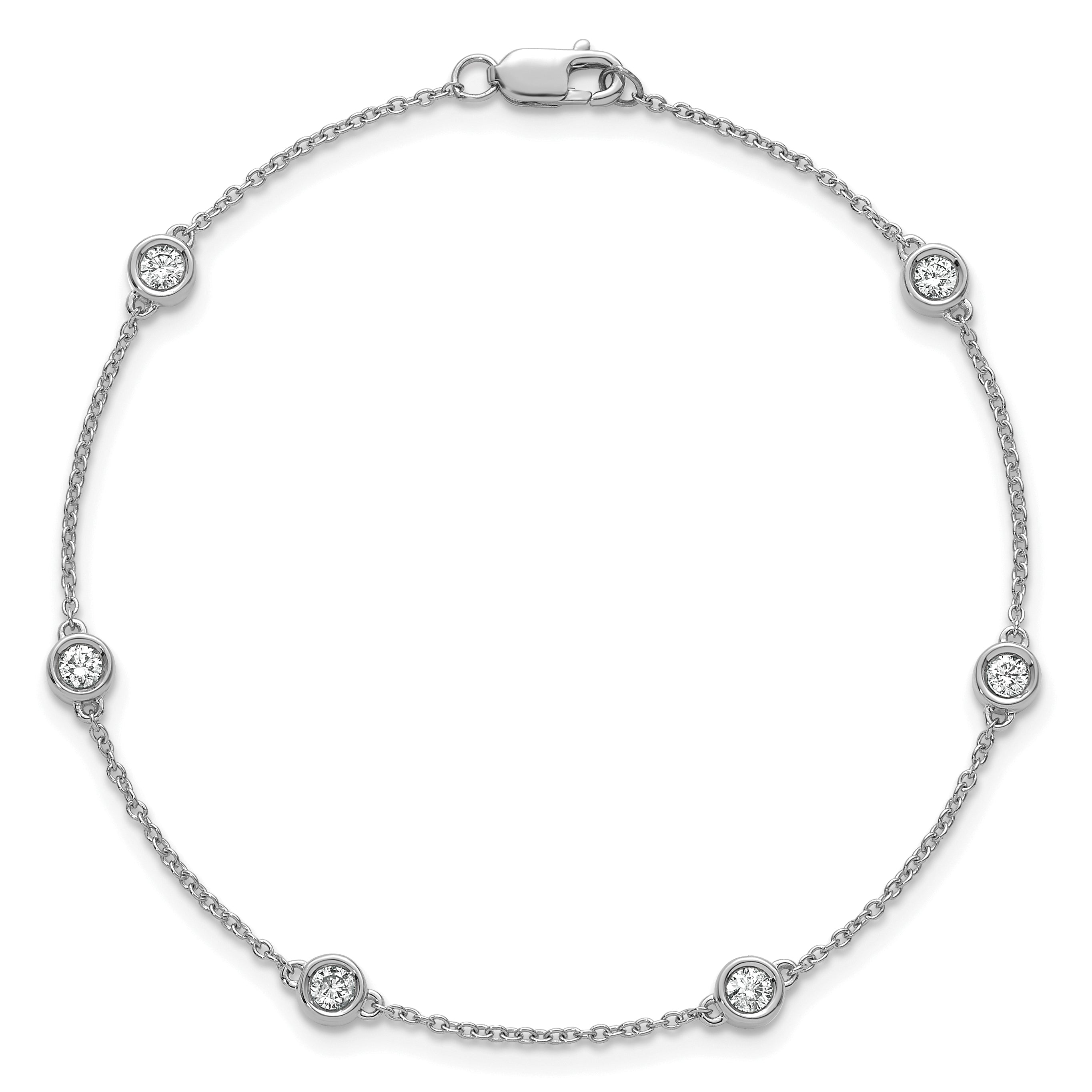 14k White Gold Complete 1/3 carat Bezel-set Diamond and Cable Chain 6-Station 7 inch Bracelet