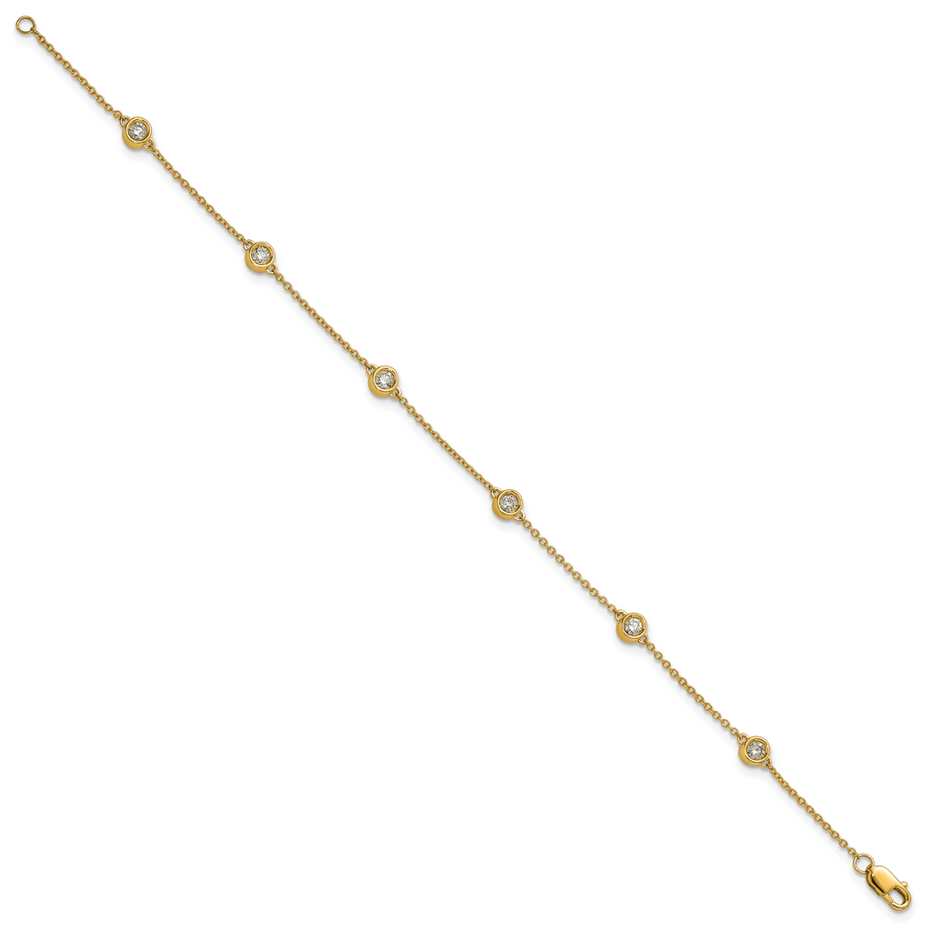 14k Complete 1/3 carat Bezel-set Diamond and Cable Chain 6-Station 7 inch Bracelet