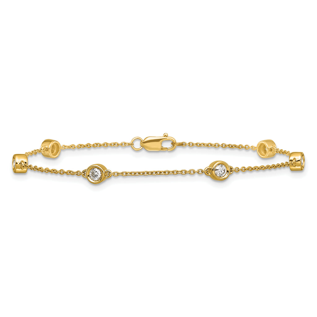 14k Complete 1/3 carat Bezel-set Diamond and Cable Chain 6-Station 7 inch Bracelet
