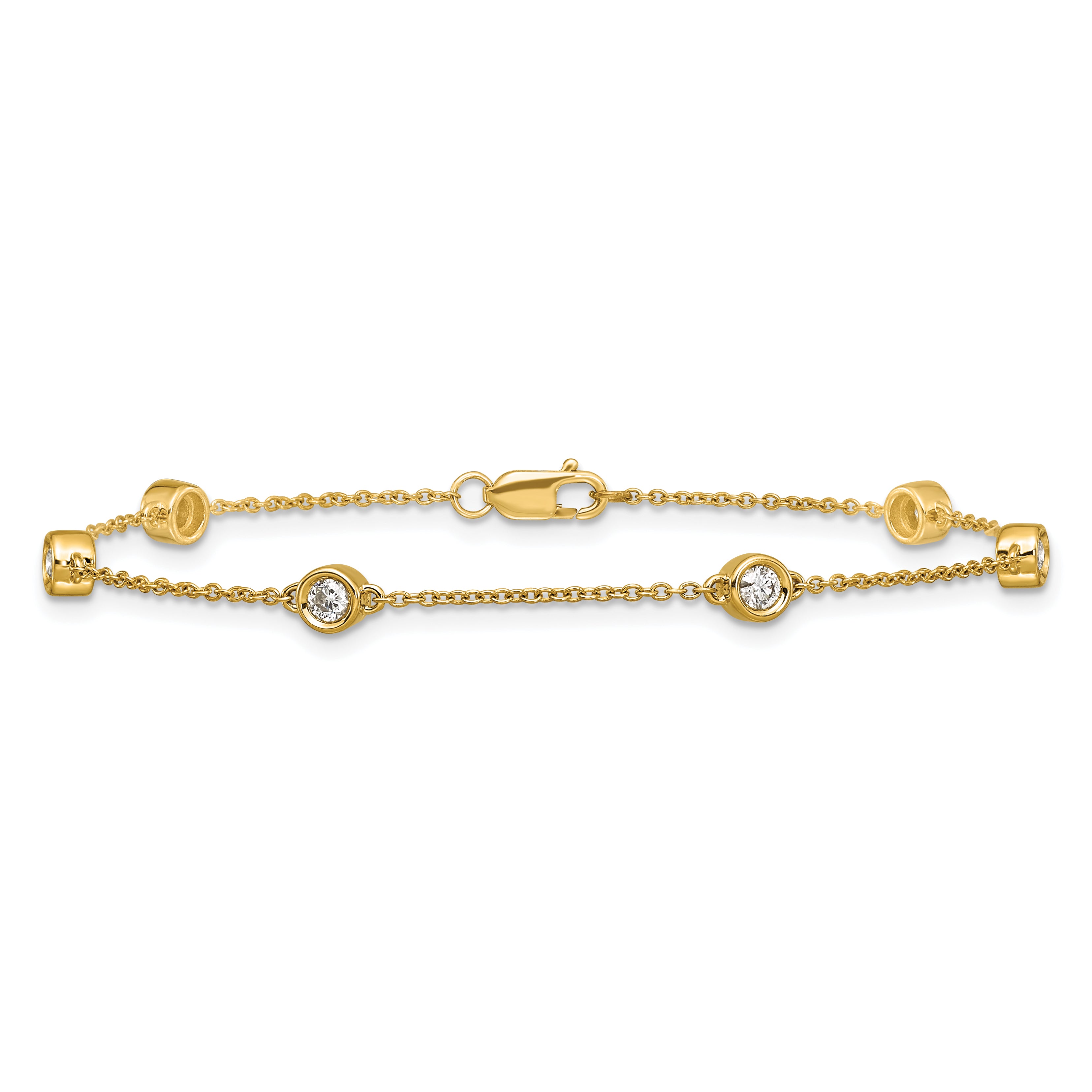 14k Complete 1/3 carat Bezel-set Diamond and Cable Chain 6-Station 7 inch Bracelet
