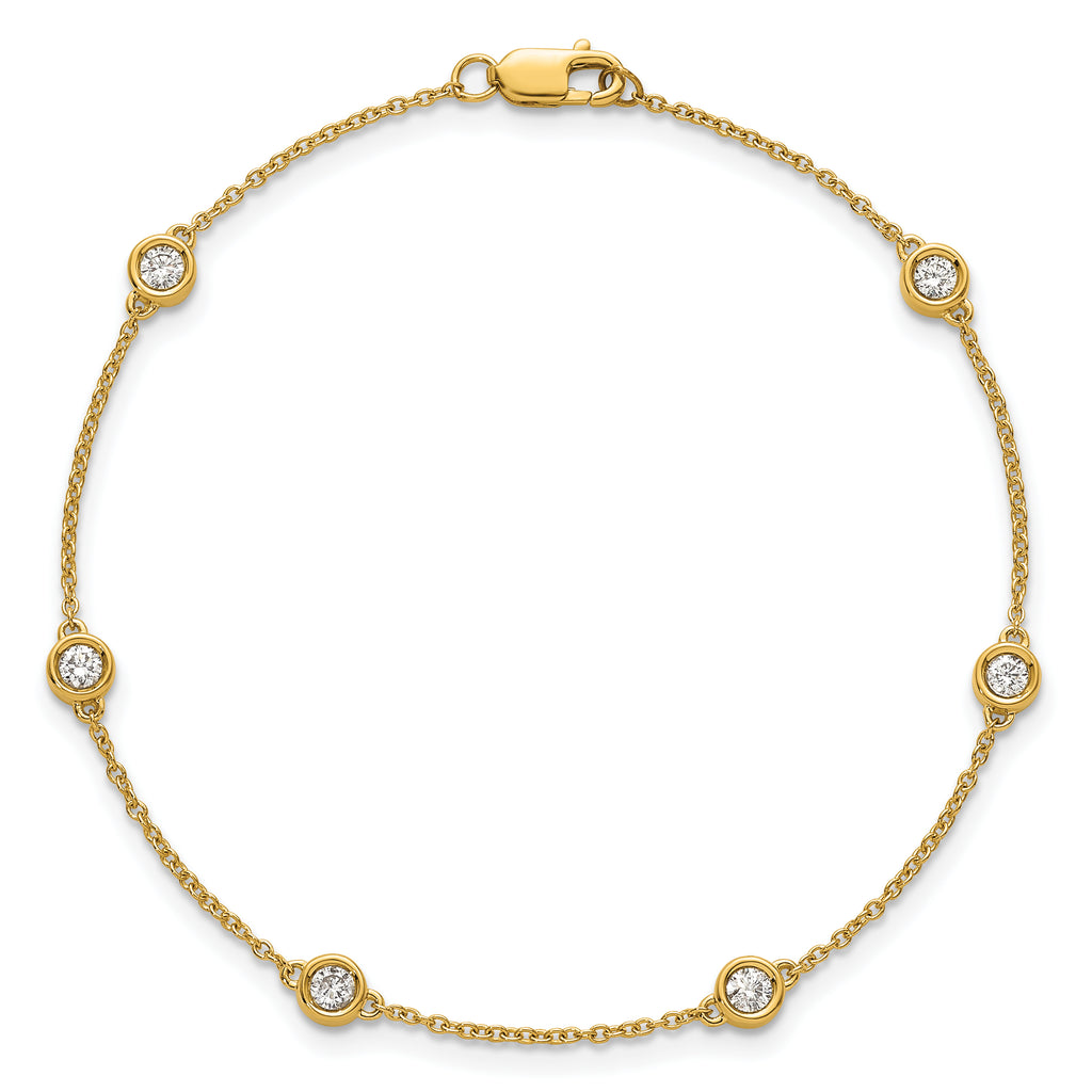 14k Complete 1/3 carat Bezel-set Diamond and Cable Chain 6-Station 7 inch Bracelet