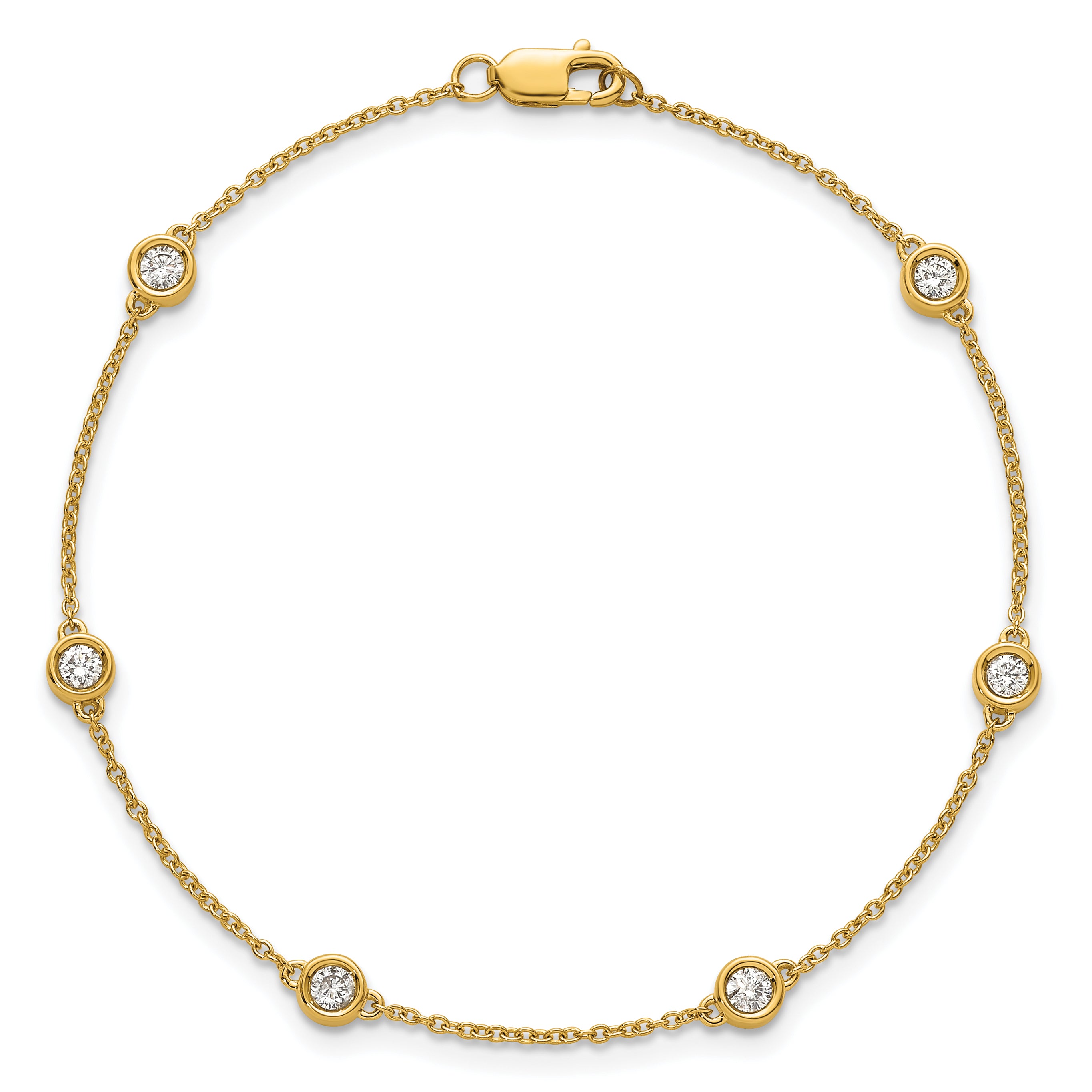 14k Complete 1/3 carat Bezel-set Diamond and Cable Chain 6-Station 7 inch Bracelet