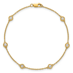 14k Complete 1/3 carat Bezel-set Diamond and Cable Chain 6-Station 7 inch Bracelet