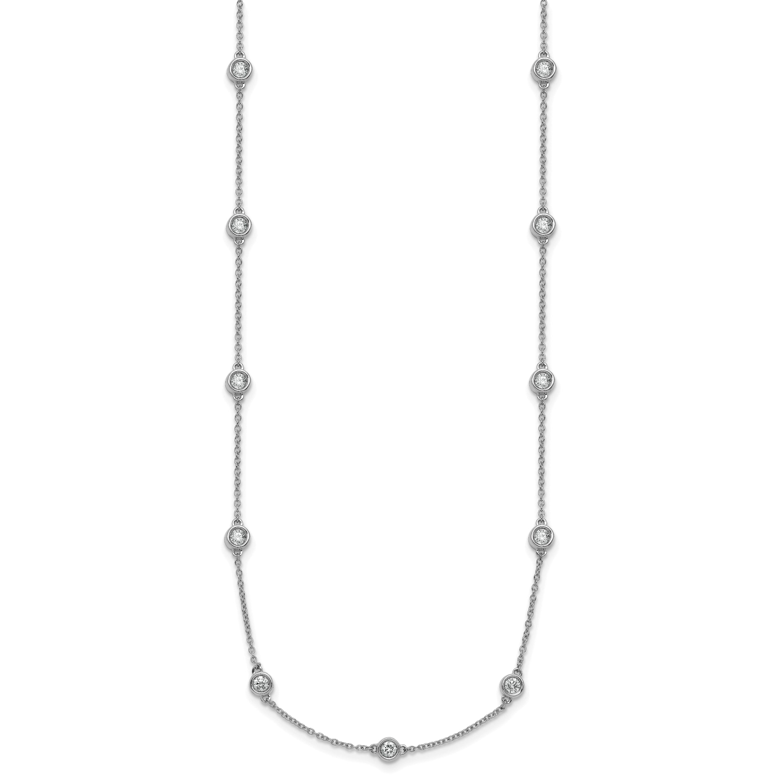 14k White Gold Complete 1.3 carat Bezel-set Diamond and Cable Chain 20-Station 20 inch Necklace