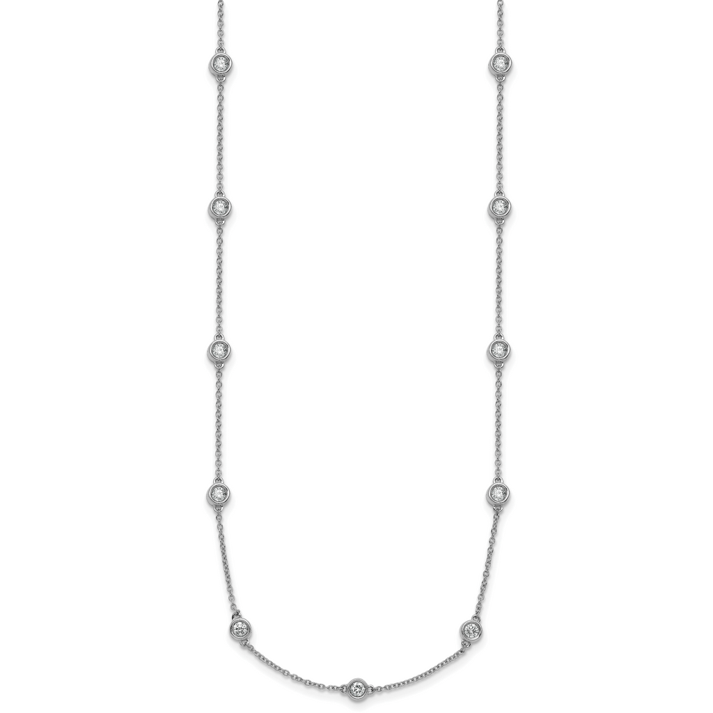 14k White Gold Complete 1.3 carat Bezel-set Diamond and Cable Chain 20-Station 20 inch Necklace
