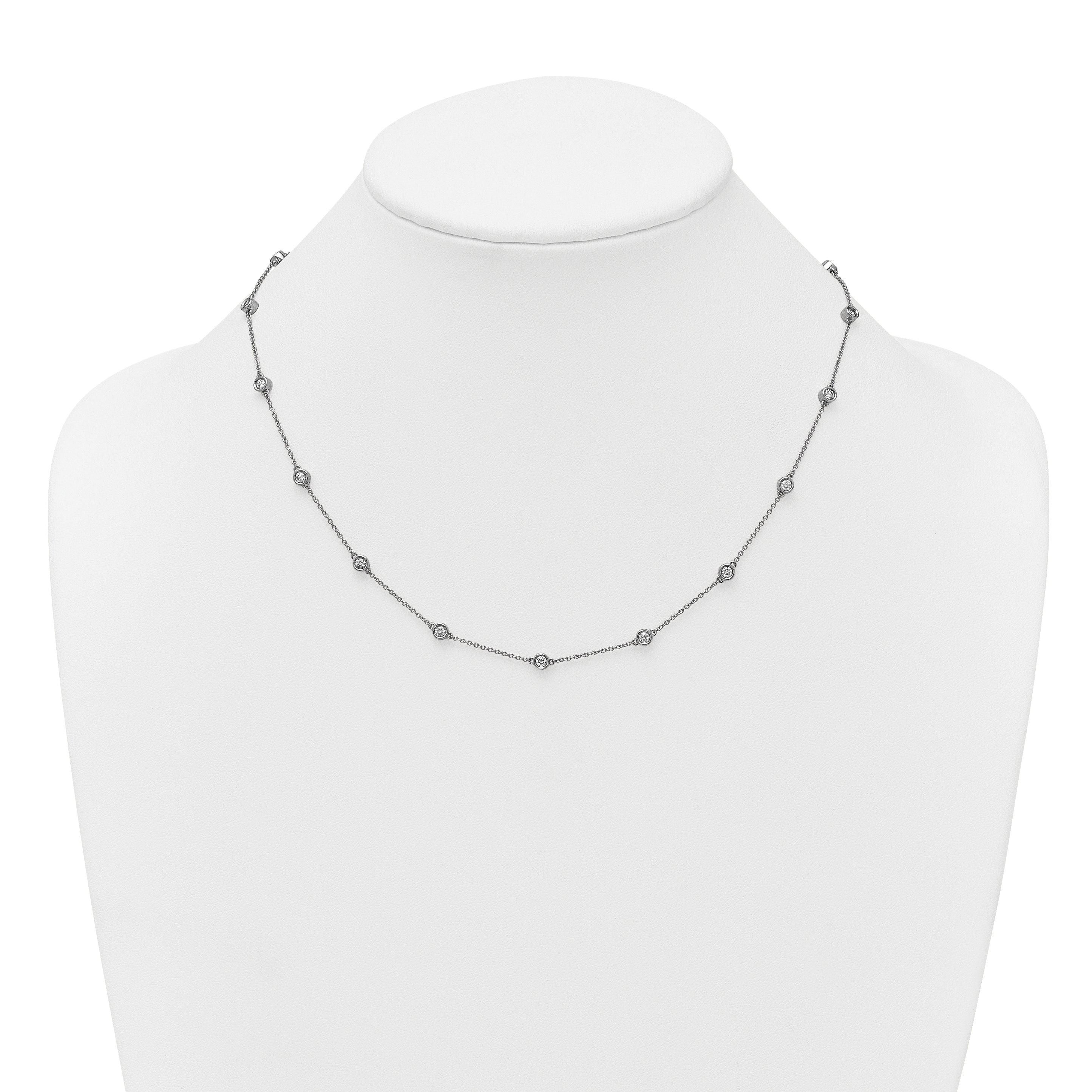 14k White Gold Complete 1 carat Bezel-set Diamond and Cable Chain 17-Station 18 inch Necklace