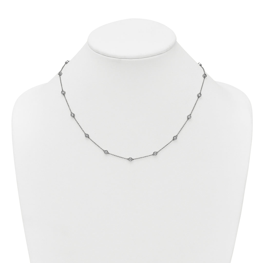 14k White Gold Complete 1 carat Bezel-set Diamond and Cable Chain 17-Station 18 inch Necklace