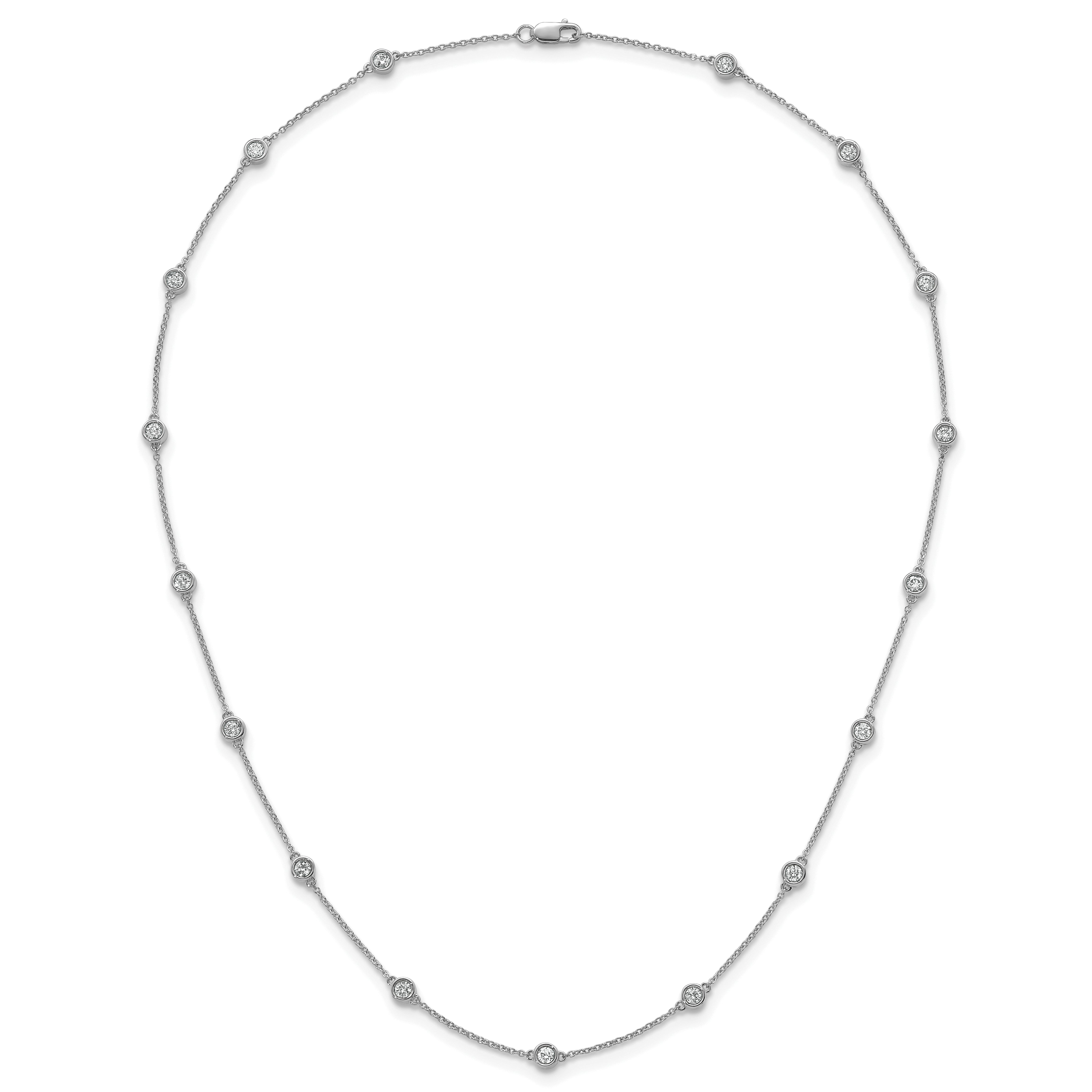 14k White Gold Complete 1 carat Bezel-set Diamond and Cable Chain 17-Station 18 inch Necklace