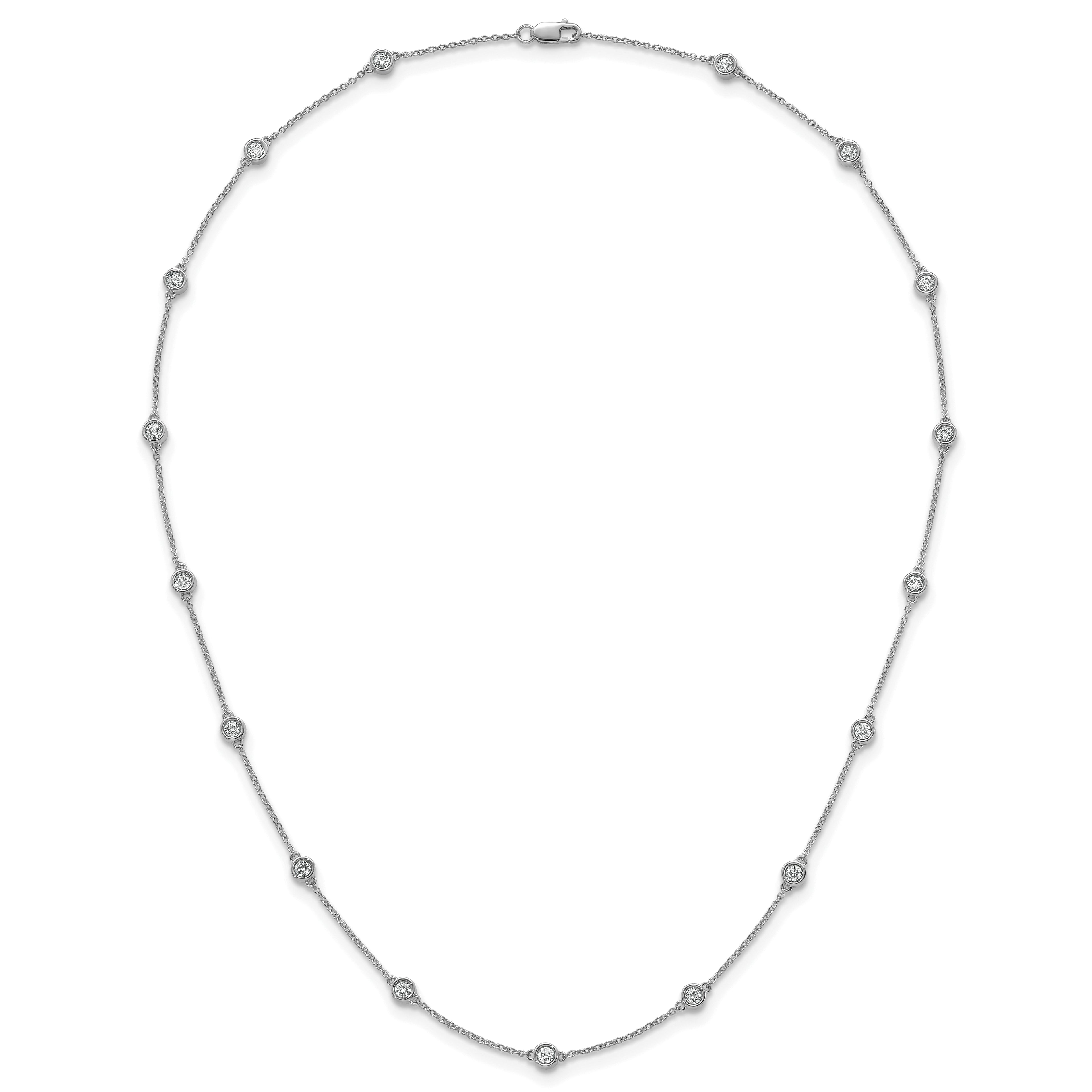 14k White Gold Complete 1 carat Bezel-set Diamond and Cable Chain 17-Station 18 inch Necklace