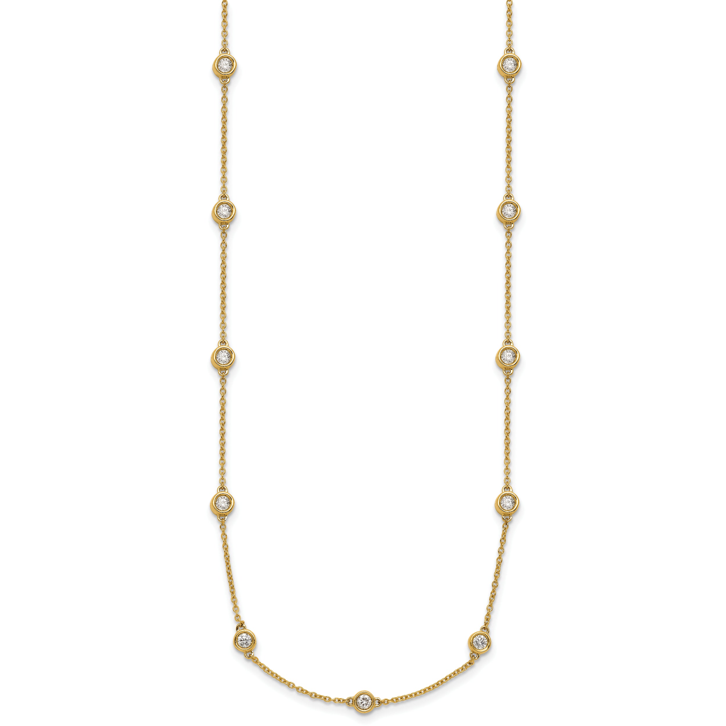 14k Complete 1.3 carat Bezel-set Diamond and Cable Chain 20-Station 20 inch Necklace