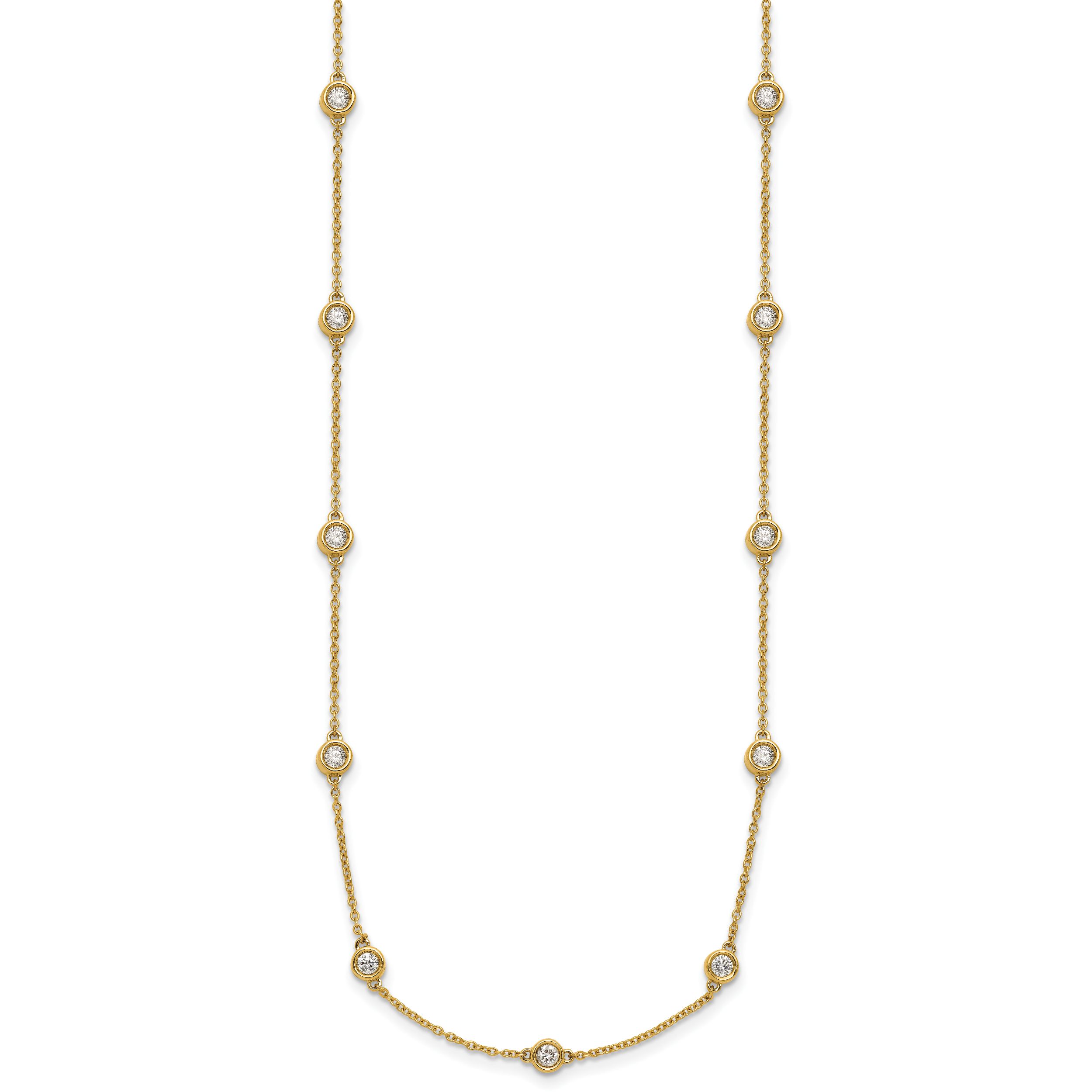 14k Complete 7/8 carat Bezel-set Diamond and Cable Chain 16-Station 16 inch Necklace Secondary image