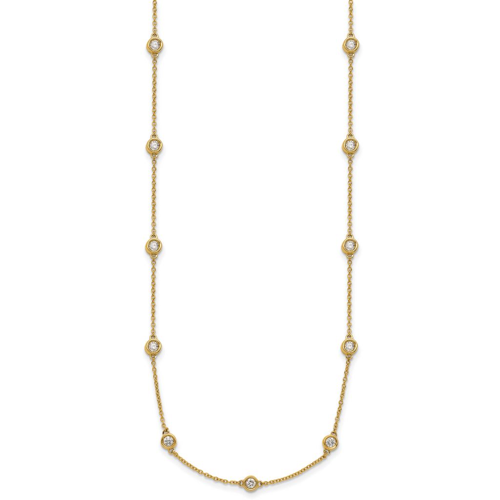 14k Complete 1.3 carat Bezel-set Diamond and Cable Chain 20-Station 20 inch Necklace