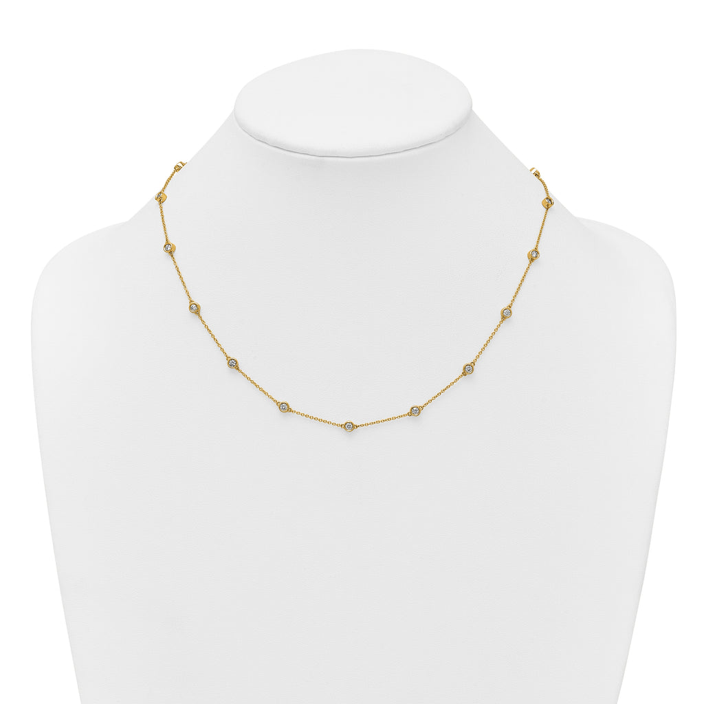 14k Complete 1 carat Bezel-set Diamond and Cable Chain 17-Station 18 inch Necklace